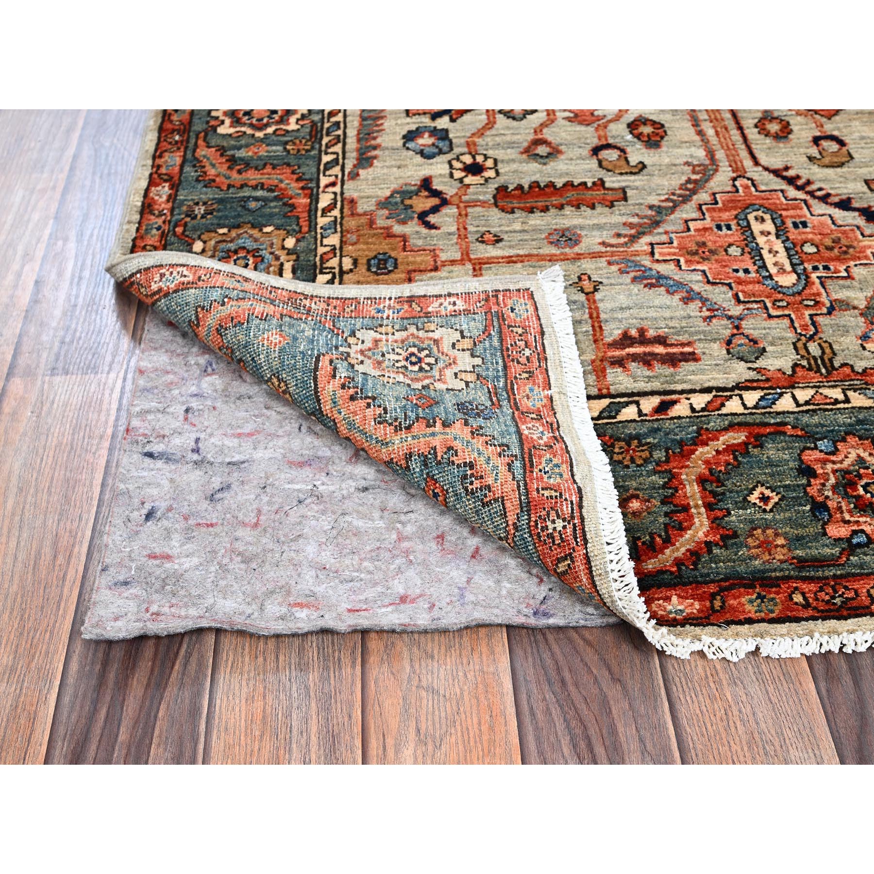 3'10"x5'10" Light Green, Heriz All Over Design, Aryana Collection, Vegetable Dyes, Hand Knotted, Soft Pile, High Mountain Wool, Densely Woven, Oriental Rug Sh1136