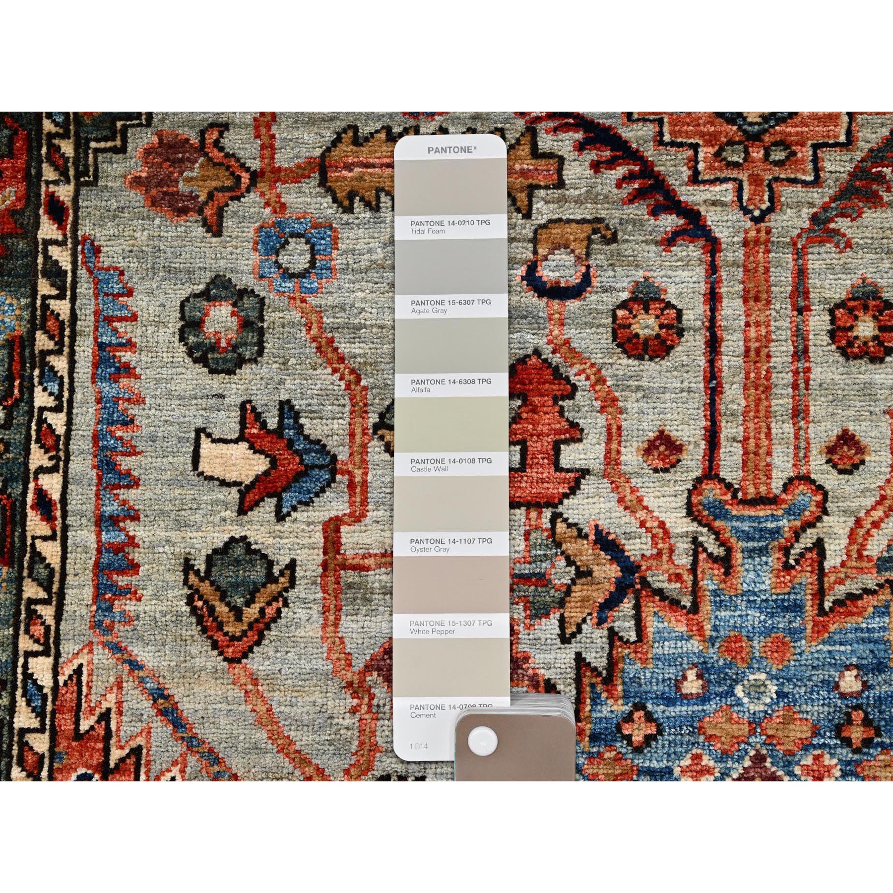 3'10"x5'10" Light Green, Heriz All Over Design, Aryana Collection, Vegetable Dyes, Hand Knotted, Soft Pile, High Mountain Wool, Densely Woven, Oriental Rug Sh1136