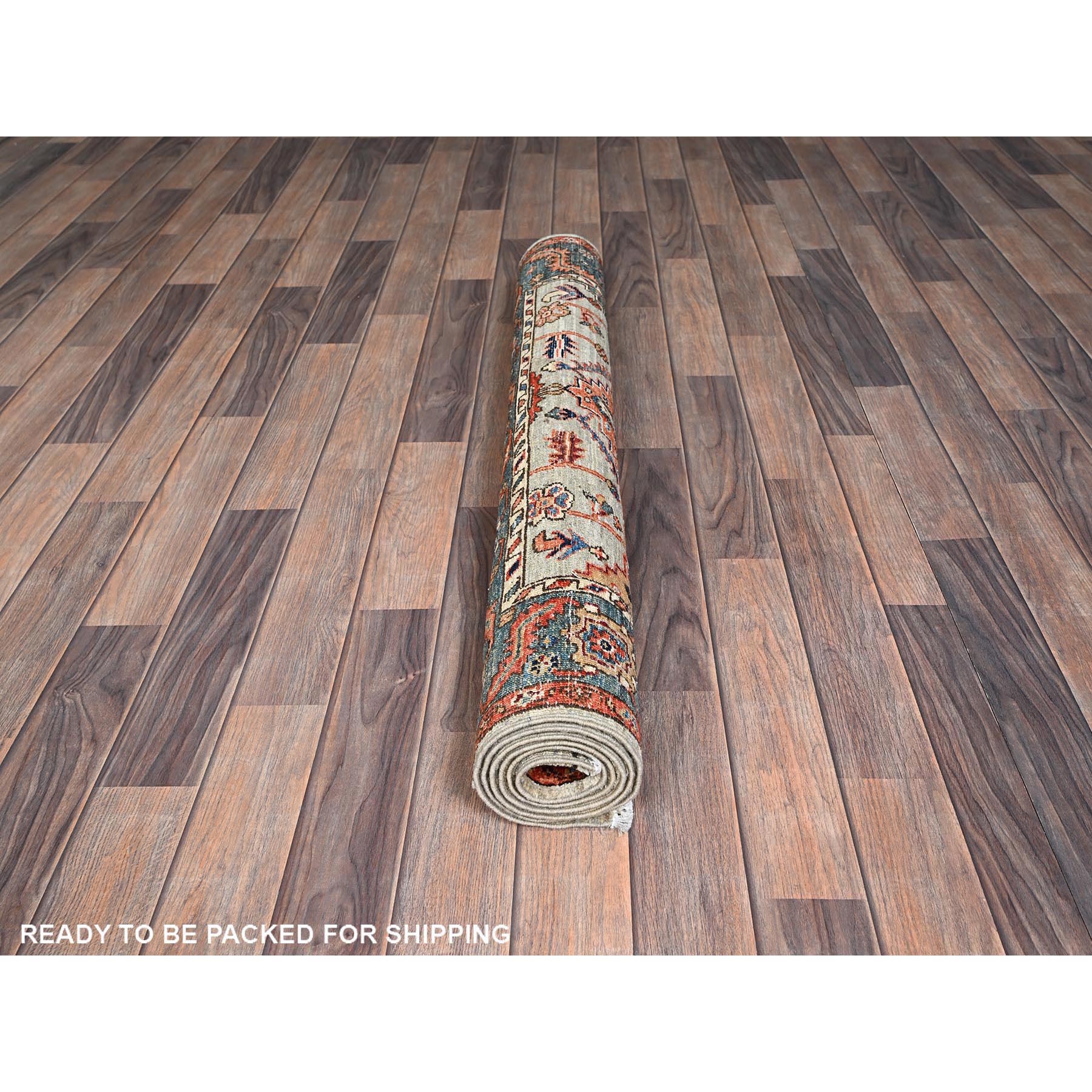 3'10"x5'10" Light Green, Heriz All Over Design, Aryana Collection, Vegetable Dyes, Hand Knotted, Soft Pile, High Mountain Wool, Densely Woven, Oriental Rug Sh1136