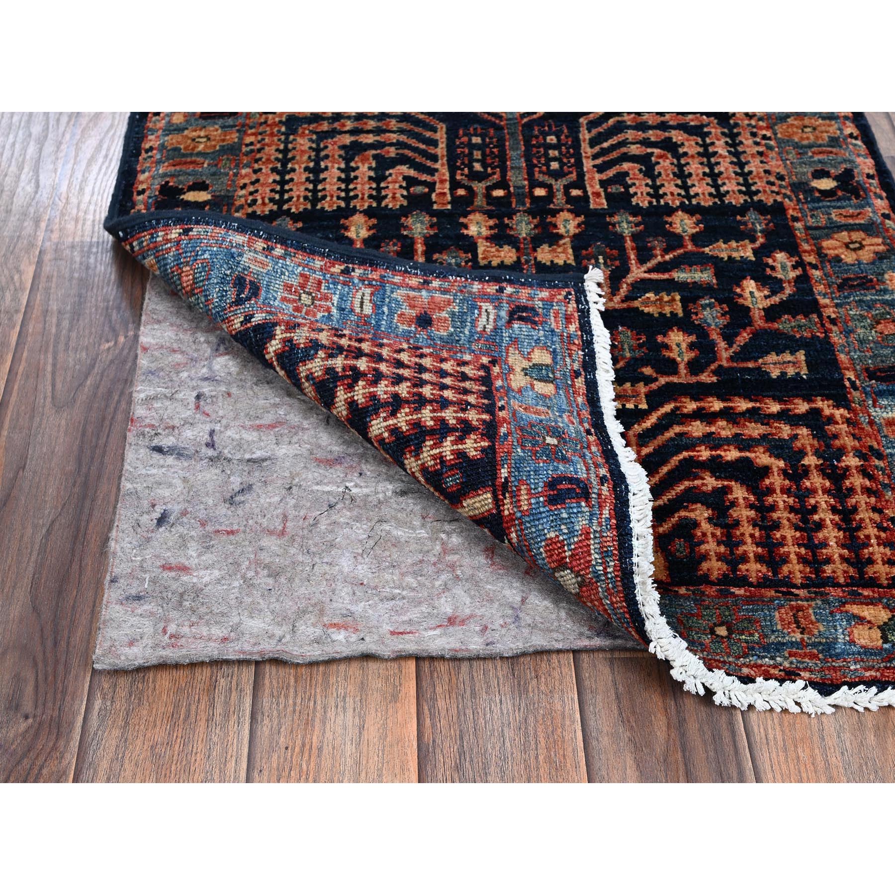 2'2"x6' Midnight Blue, Northwest Persian Willow Tree Design, Aryana Collection, Vegetable Dyes, Hand Knotted, Soft Pile, High Mountain Wool, Densely Woven, Short & Narrow Runner, Oriental Rug Sh1141