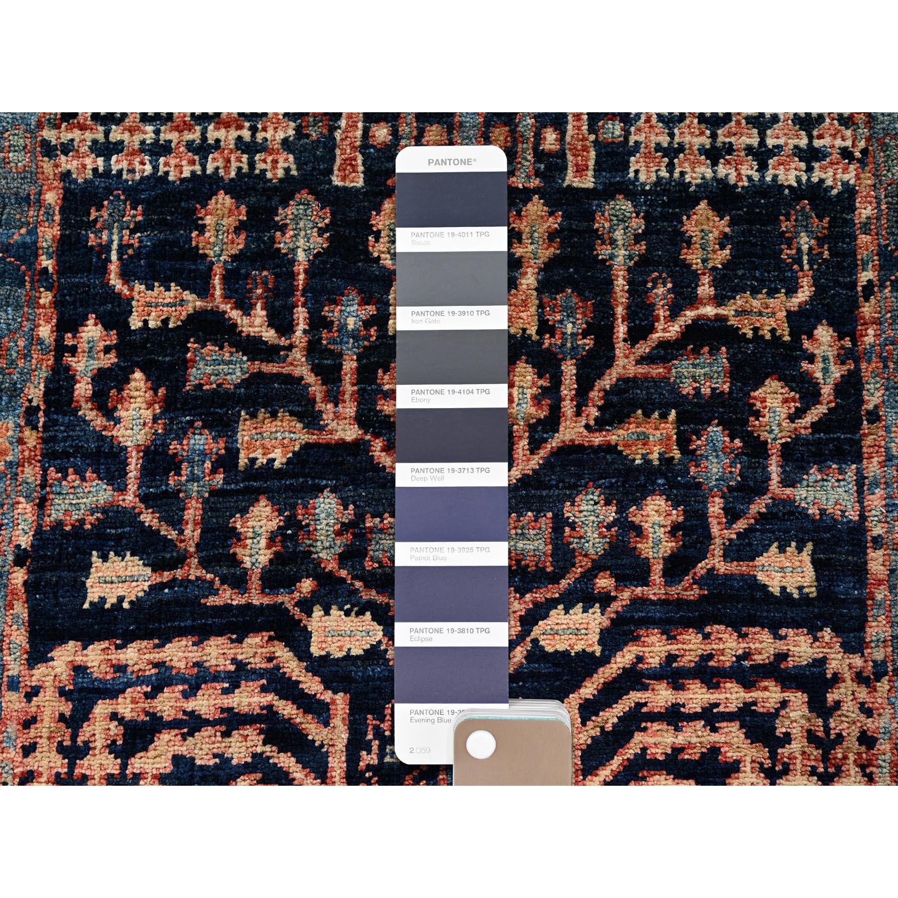 2'2"x6' Midnight Blue, Northwest Persian Willow Tree Design, Aryana Collection, Vegetable Dyes, Hand Knotted, Soft Pile, High Mountain Wool, Densely Woven, Short & Narrow Runner, Oriental Rug Sh1141