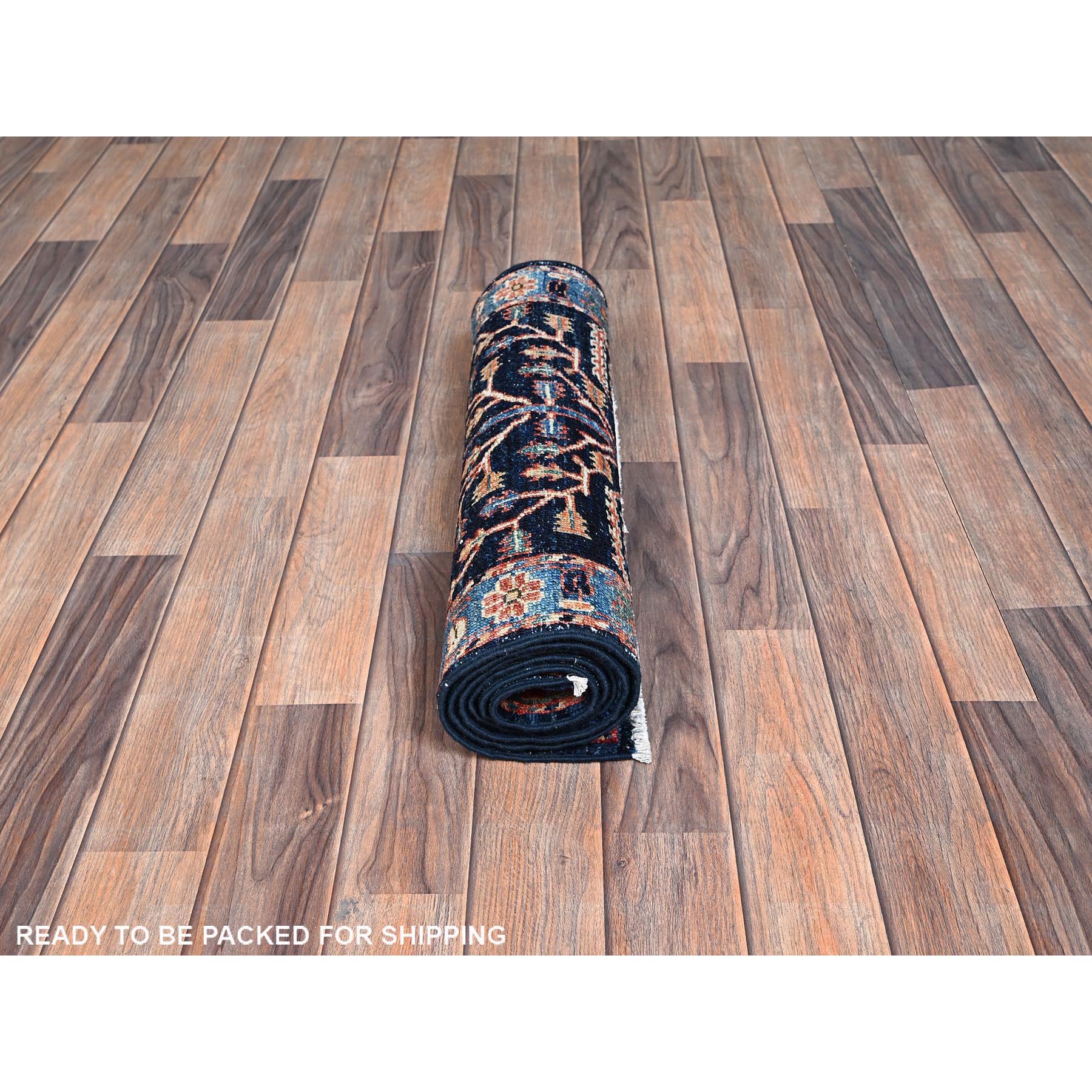 2'2"x6' Midnight Blue, Northwest Persian Willow Tree Design, Aryana Collection, Vegetable Dyes, Hand Knotted, Soft Pile, High Mountain Wool, Densely Woven, Short & Narrow Runner, Oriental Rug Sh1141
