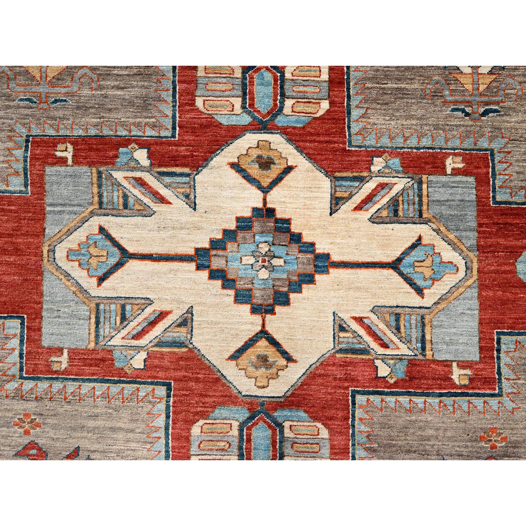 9'1"x11'6" Taupe Gray, Armenian Inspired Caucasian Design, Small Bird Figurines, Velvety Wool, Densely Woven, 200 KPSI, Hand Knotted, Natural Dyes, Oriental Rug Sh1143