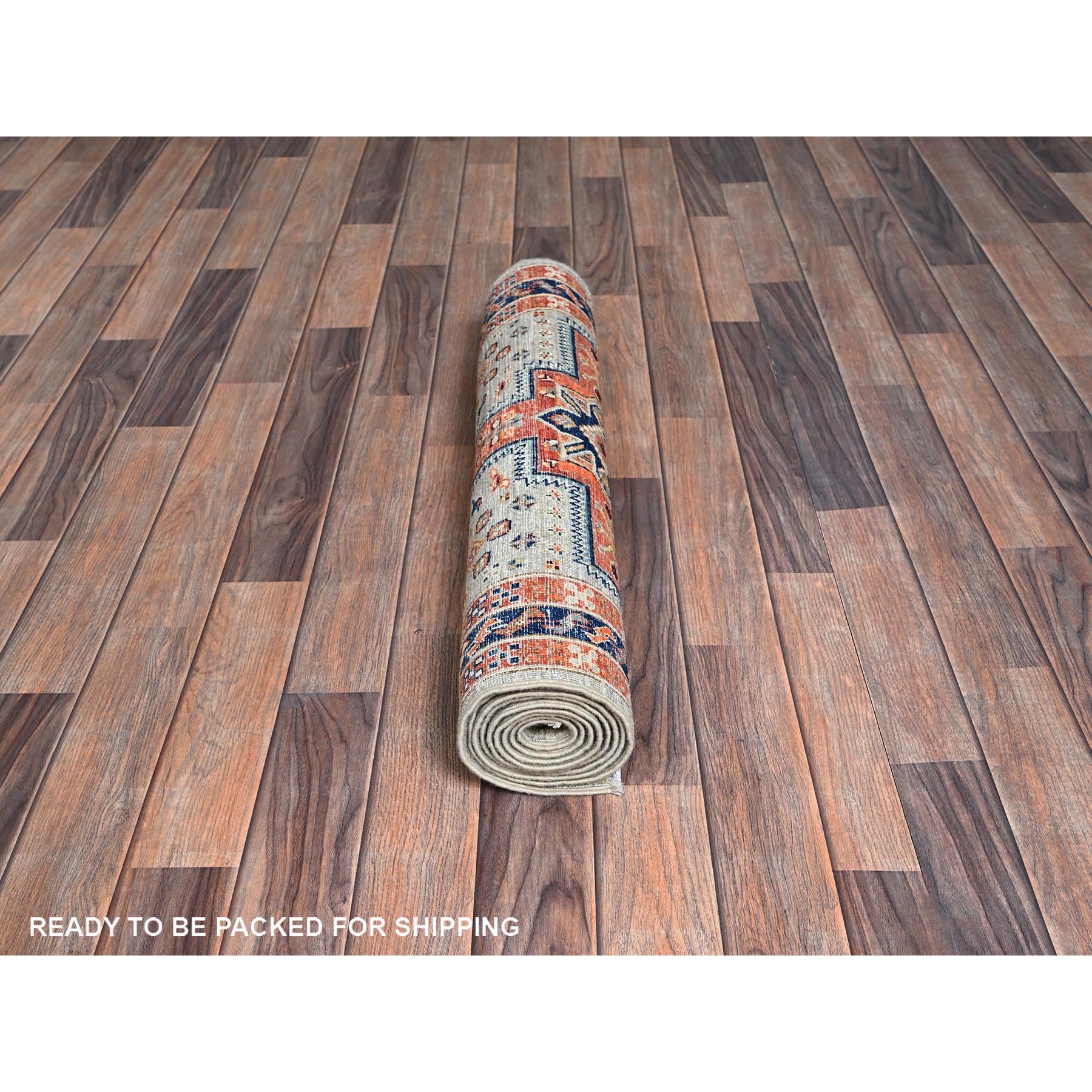 2'9"x8' Misty Gray, Armenian Inspired Caucasian Design with Bird Figurines, 200 KPSI, Super Fine Wool, Hand Knotted, Denser Weave, Vegetable Dyes, Runner, Oriental Rug Sh1146