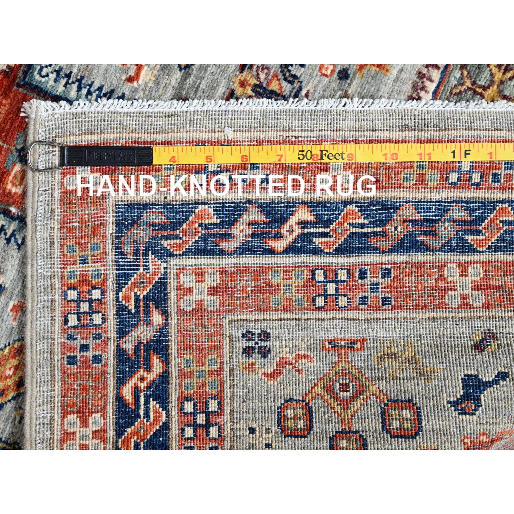 2'9"x8' Misty Gray, Armenian Inspired Caucasian Design with Bird Figurines, 200 KPSI, Super Fine Wool, Hand Knotted, Denser Weave, Vegetable Dyes, Runner, Oriental Rug Sh1146
