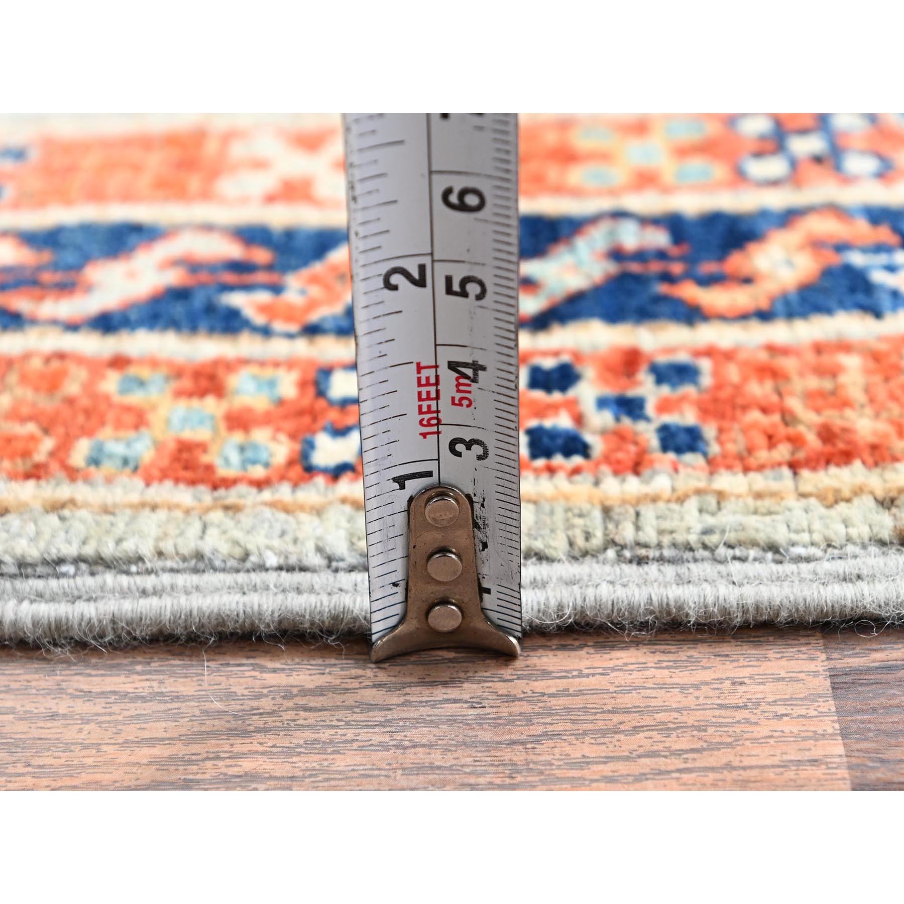 2'8"x11'3" Cloud Gray, Armenian Inspired Caucasian Design with Bird Figurines, 200 KPSI, Super Fine Wool, Hand Knotted, Vegetable Dyes, Denser Weave, Runner, Oriental Rug Sh1147