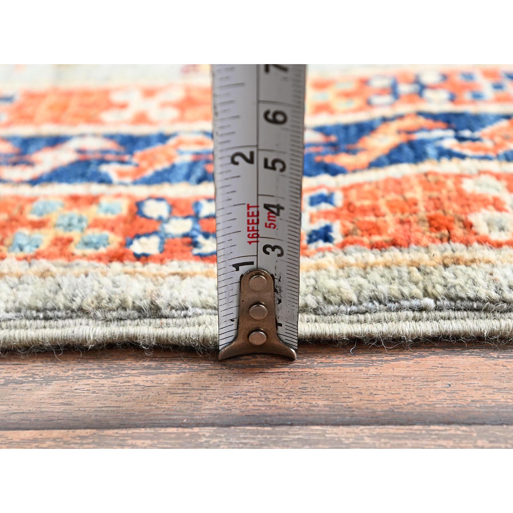 2'7"x11'3" Misty Gray, Armenian Inspired Caucasian Design with Bird Figurines, 200 KPSI, Super Fine Wool, Hand Knotted, Denser Weave, Vegetable Dyes, Runner, Oriental Rug Sh1148