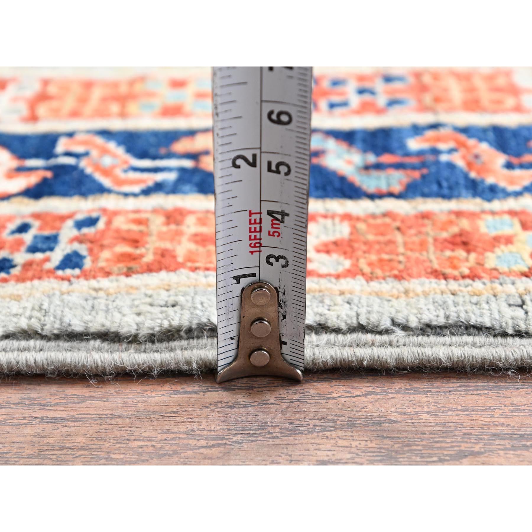 2'9"x7'6" Pastel Gray, Armenian Inspired Caucasian Design with Bird Figurines, 200 KPSI, Super Fine Wool, Hand Knotted, Denser Weave, Vegetable Dyes, Runner, Oriental Rug Sh1149