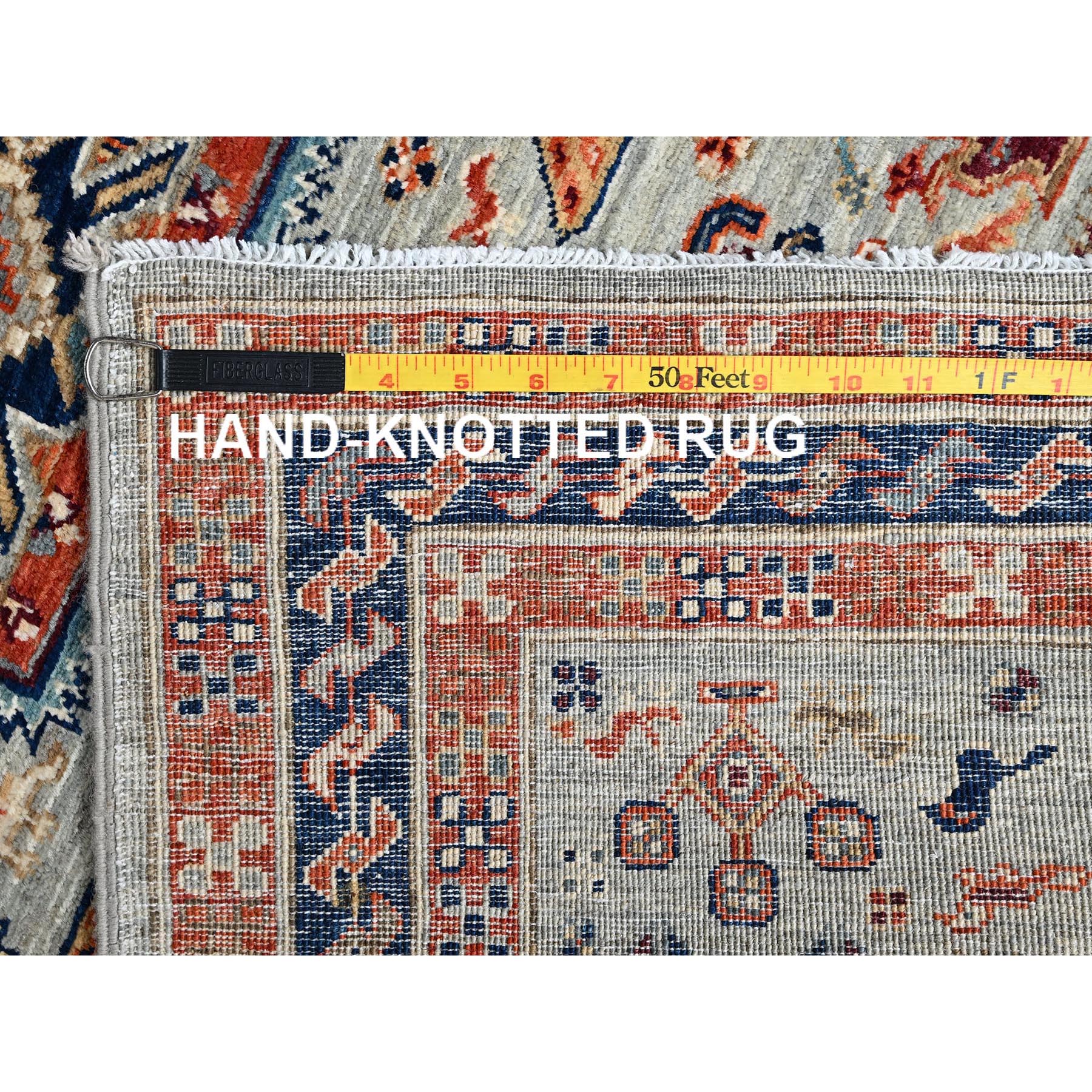 2'9"x7'6" Pastel Gray, Armenian Inspired Caucasian Design with Bird Figurines, 200 KPSI, Super Fine Wool, Hand Knotted, Denser Weave, Vegetable Dyes, Runner, Oriental Rug Sh1149