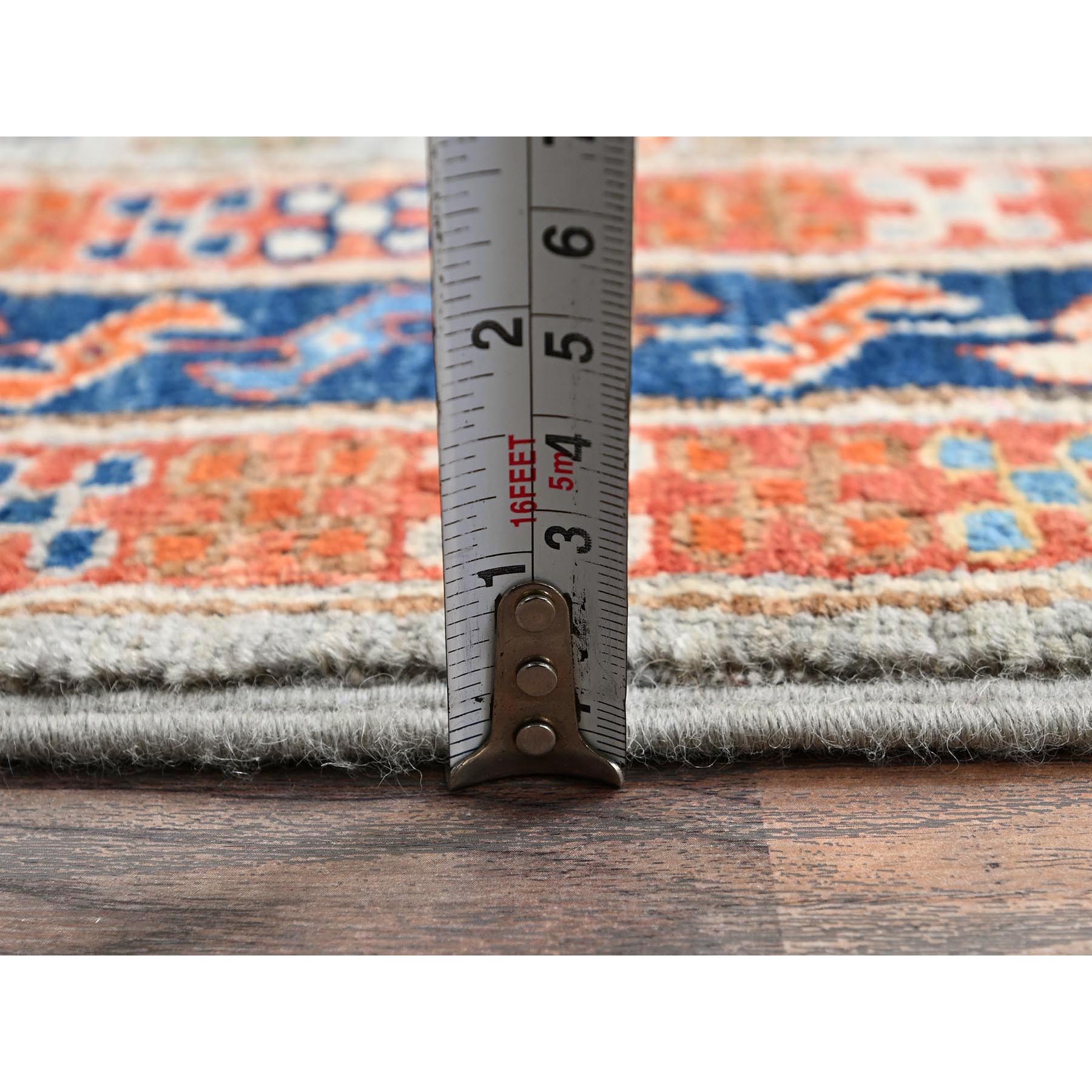 2'8"x9'7" Misty Gray, Armenian Inspired Caucasian Design with Bird Figurines, 200 KPSI, Super Fine Wool, Hand Knotted, Denser Weave, Vegetable Dyes, Runner, Oriental Rug Sh1150
