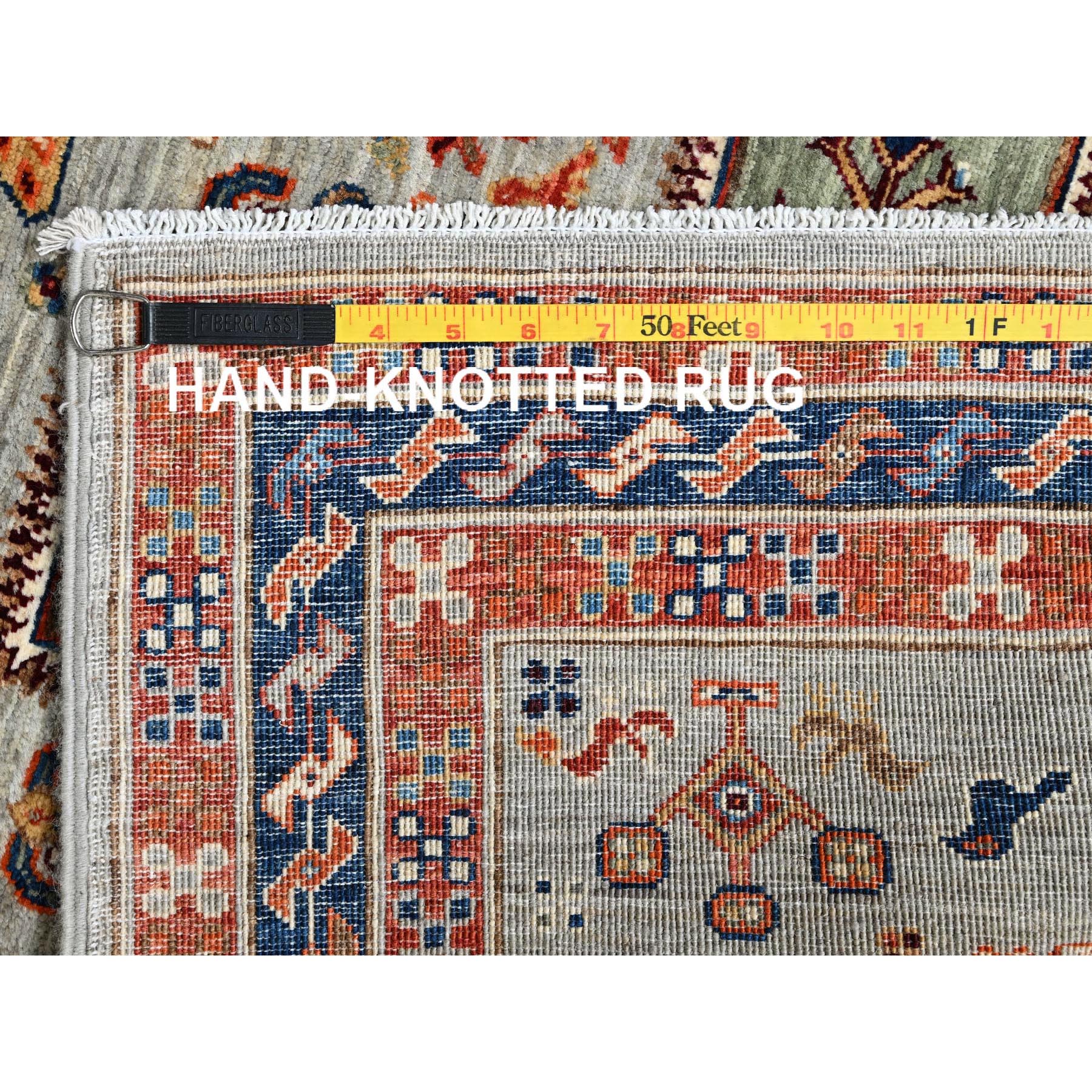 2'8"x9'7" Misty Gray, Armenian Inspired Caucasian Design with Bird Figurines, 200 KPSI, Super Fine Wool, Hand Knotted, Denser Weave, Vegetable Dyes, Runner, Oriental Rug Sh1150