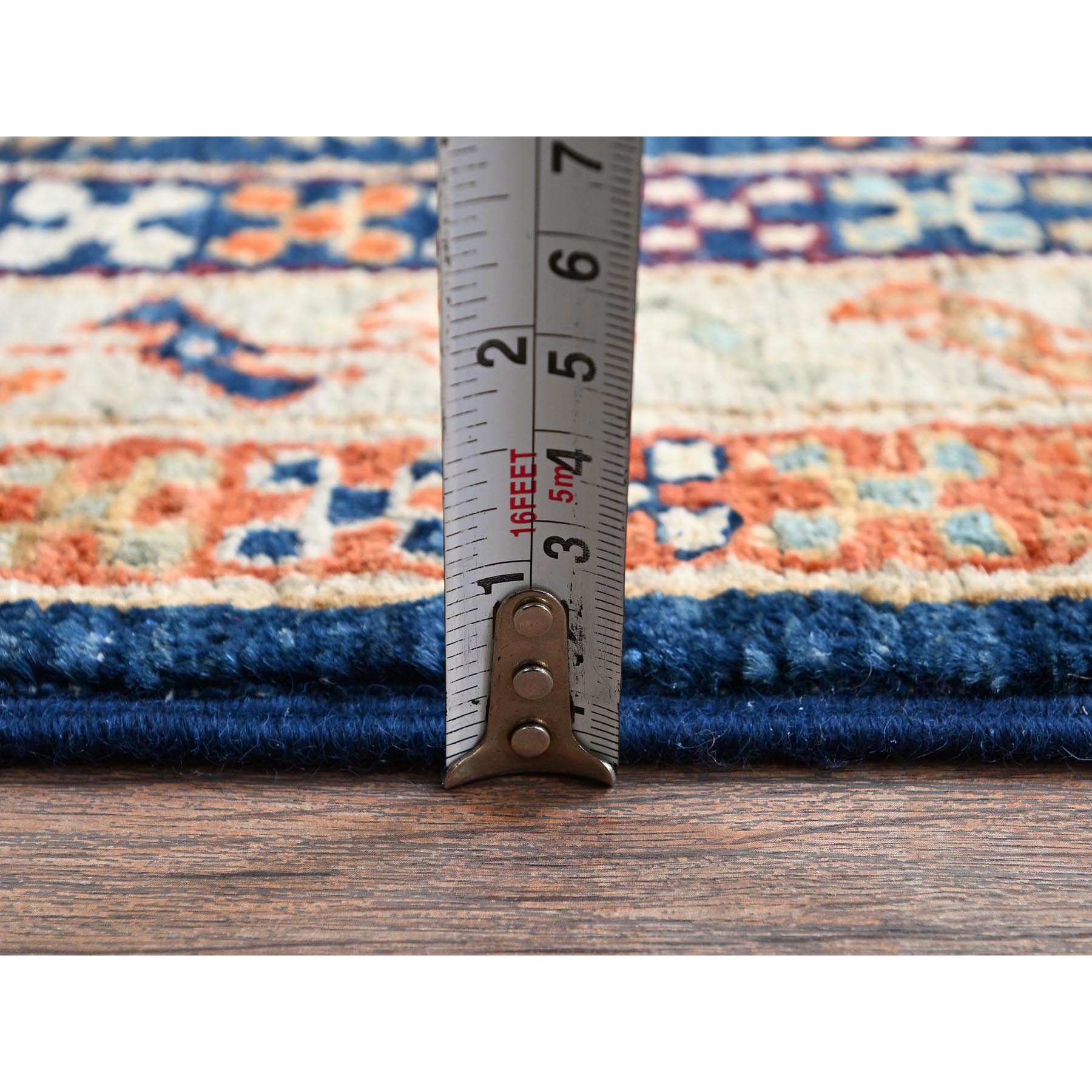 2'7"x8' Sailor Blue, Armenian Inspired Caucasian Design, Small Bird Figurines, 200 KPSI, Hand Knotted, Natural Dyes, Velvety Wool, Densely Woven, Runner, Oriental Rug Sh1151