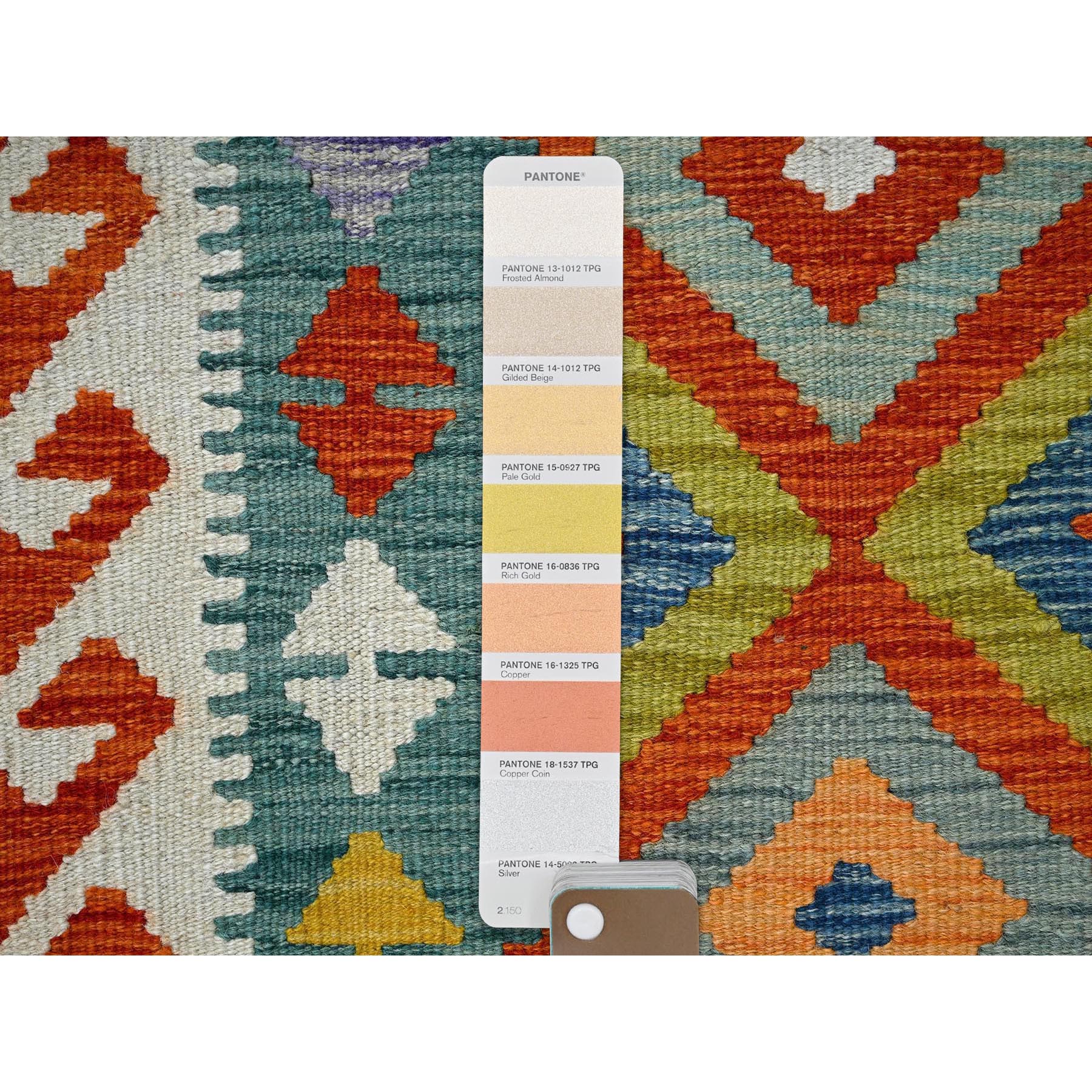 2'3"x6'5" Turkish Blue, Afghan Kilim with Colorful Geometric Pattern, Pure Wool, Natural Dyes, Flat Weave, Hand Woven, Reversible, Narrow Runner, Oriental Rug Sh1154