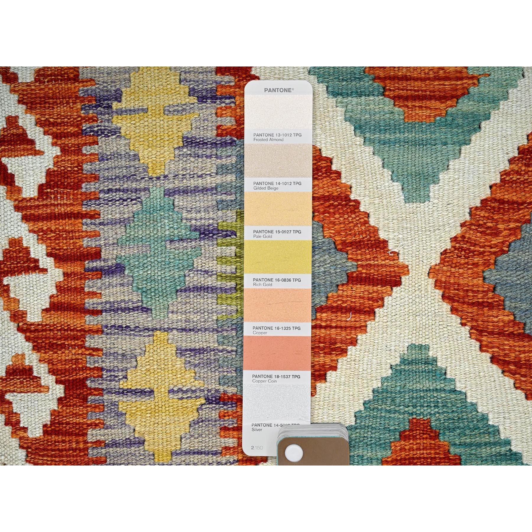 2'5"x6' Heather Purple, Afghan Kilim with Colorful Geometric Pattern, Pure Wool, Vegetable Dyes, Flat Weave, Hand Woven, Reversible, Narrow Runner, Oriental Rug Sh1155