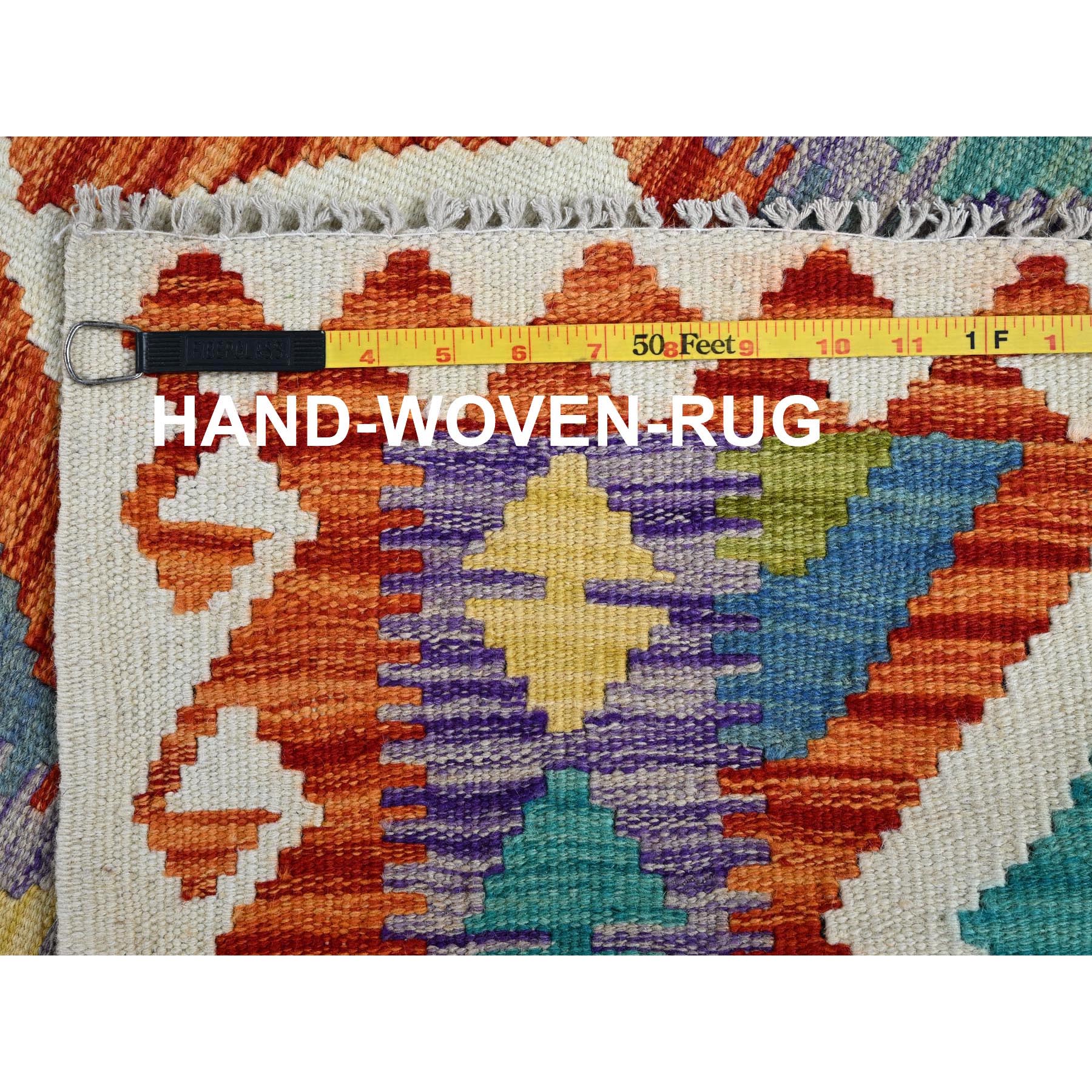 2'5"x6' Heather Purple, Afghan Kilim with Colorful Geometric Pattern, Pure Wool, Vegetable Dyes, Flat Weave, Hand Woven, Reversible, Narrow Runner, Oriental Rug Sh1155