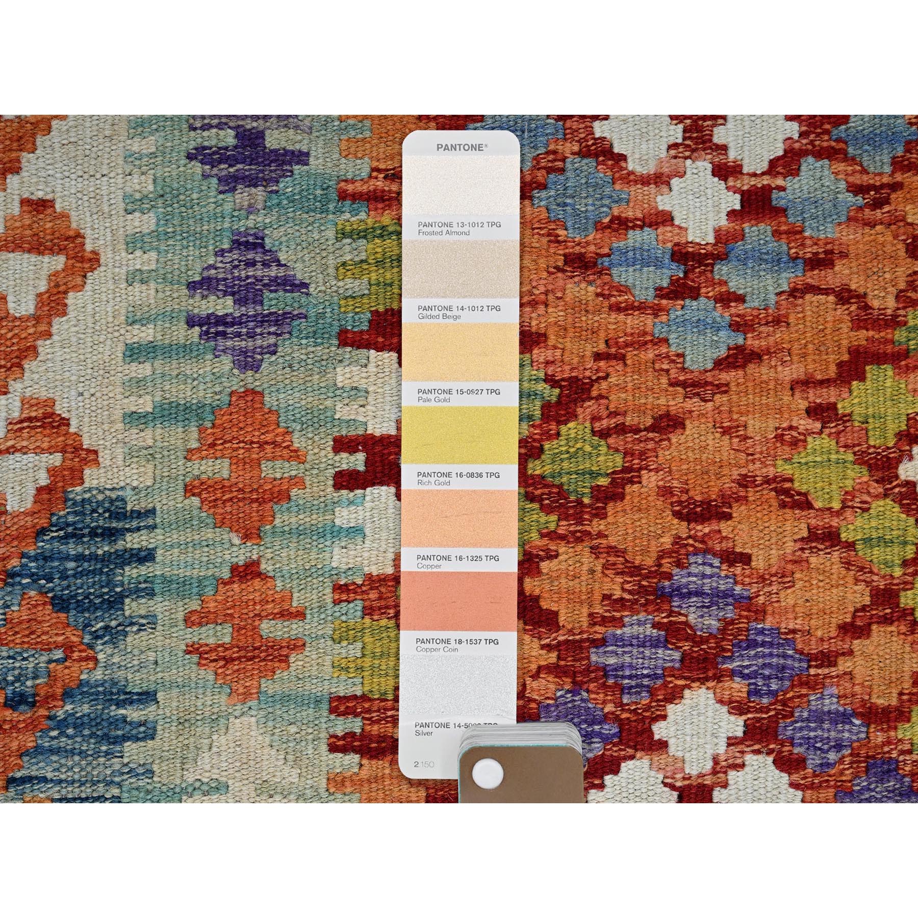 2'2"x6'6" Vivid Orange, Afghan Kilim with Colorful Geometric Pattern, Pure Wool, Natural Dyes, Flat Weave, Hand Woven, Reversible, Narrow Runner, Oriental Rug Sh1158