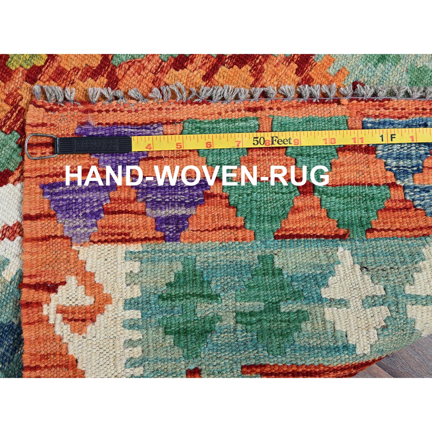 2'2"x6'6" Vivid Orange, Afghan Kilim with Colorful Geometric Pattern, Pure Wool, Natural Dyes, Flat Weave, Hand Woven, Reversible, Narrow Runner, Oriental Rug Sh1158
