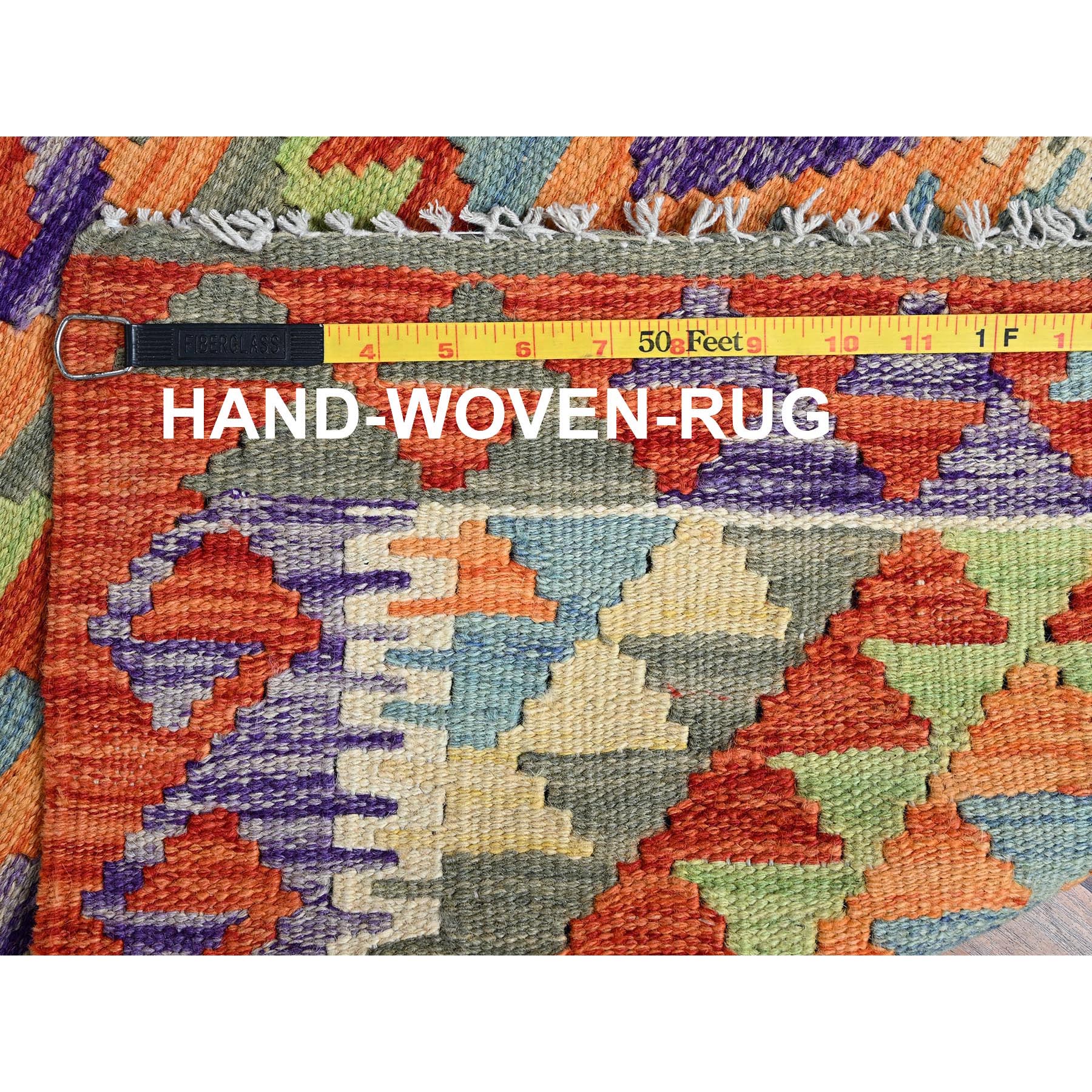 2'1"x6'3" Burnt Orange, Afghan Kilim with Colorful Geometric Pattern, 100% Wool, Vegetable Dyes, Flat Weave, Hand Woven, Reversible, Narrow Runner, Oriental Rug Sh1159