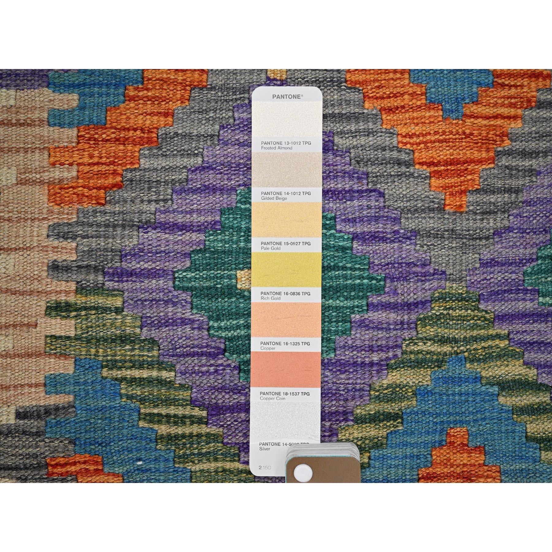 2'8"x9'6" Beige, Afghan Kilim with Colorful Geometric Pattern, Vegetable Dyes, Pure Wool, Flat Weave, Hand Woven, Reversible, Runner, Oriental Rug Sh1164