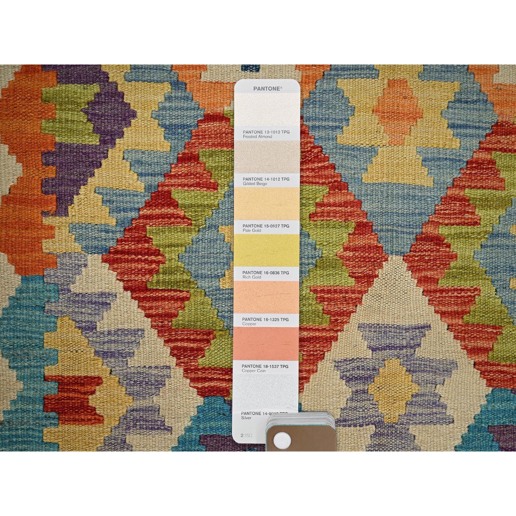 2'7"x9'7" Beige, Hand Woven, Afghan Kilim with Colorful Geometric Pattern, Vegetable Dyes, Pure Wool, Flat Weave, Reversible, Runner, Oriental Rug Sh1165