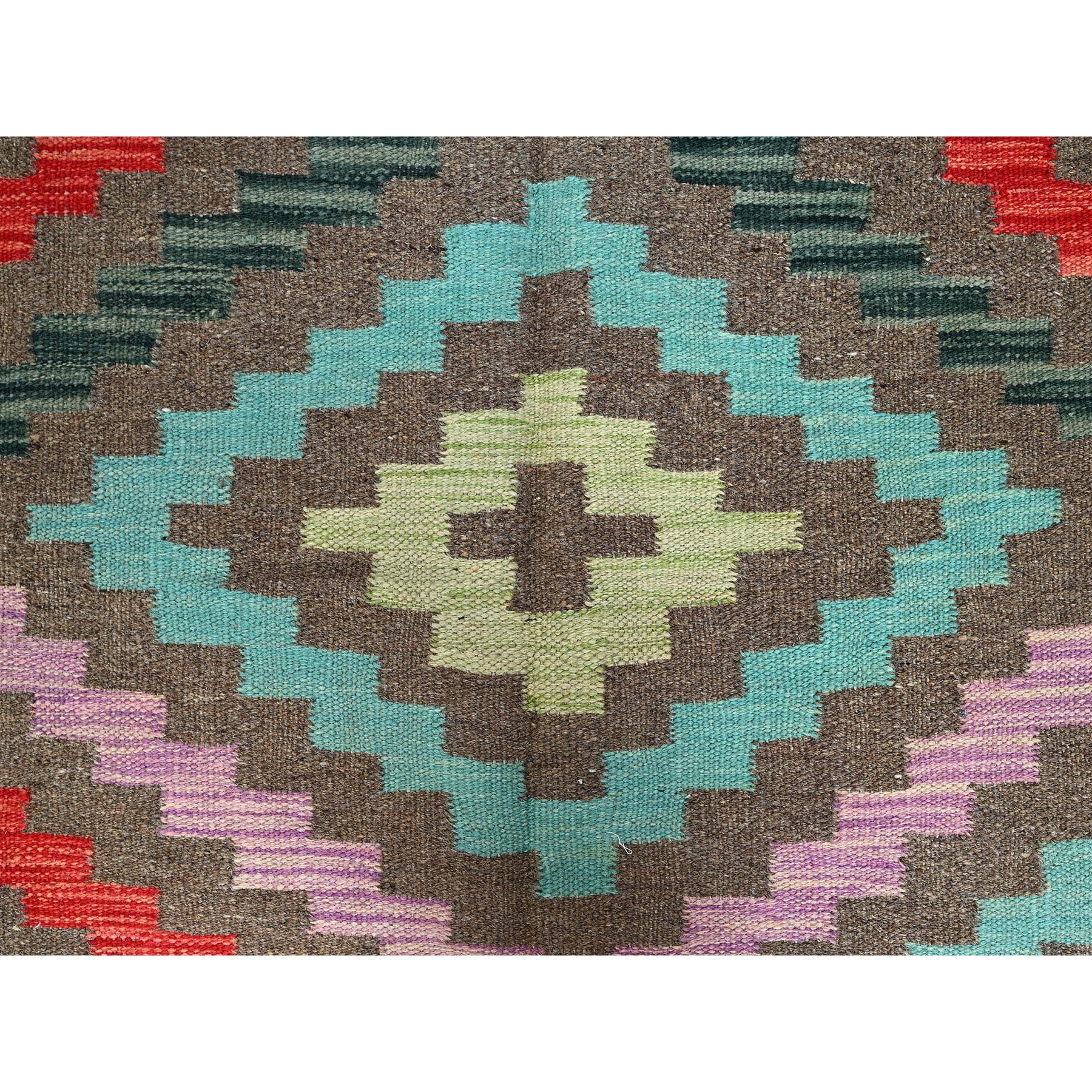 2'9"x9'10" Taupe Gray, Afghan Kilim with Colorful Geometric Pattern, Vegetable Dyes, Pure Wool, Flat Weave, Hand Woven, Reversible, Runner, Oriental Rug Sh1170