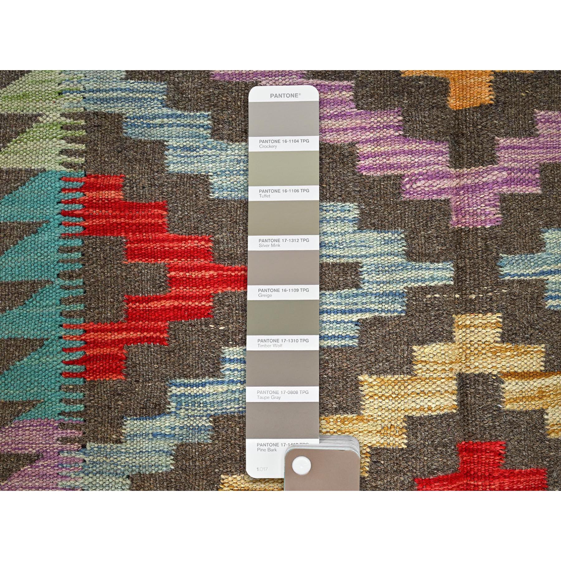 2'9"x9'10" Taupe Gray, Afghan Kilim with Colorful Geometric Pattern, Vegetable Dyes, Pure Wool, Flat Weave, Hand Woven, Reversible, Runner, Oriental Rug Sh1170