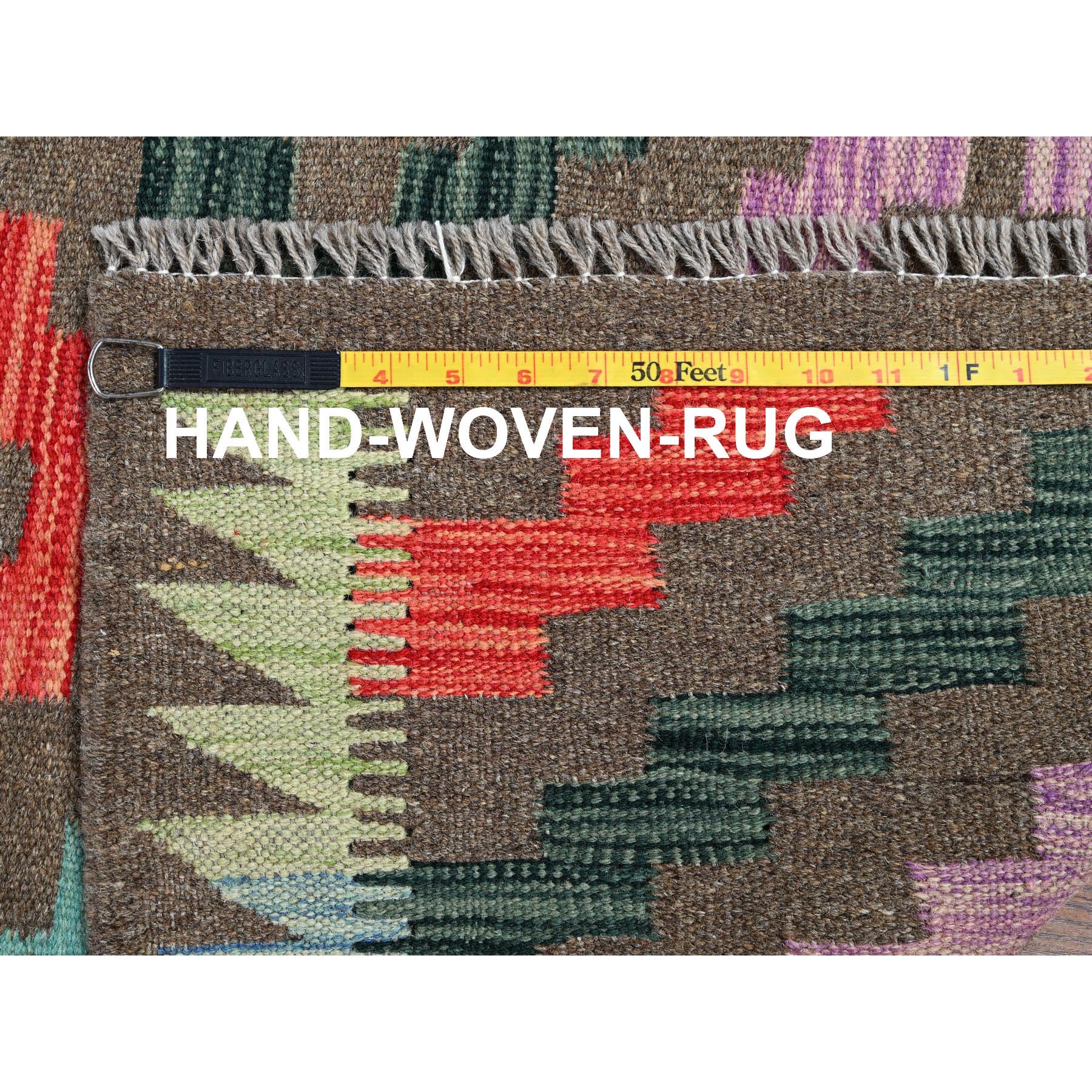 2'9"x9'10" Taupe Gray, Afghan Kilim with Colorful Geometric Pattern, Vegetable Dyes, Pure Wool, Flat Weave, Hand Woven, Reversible, Runner, Oriental Rug Sh1170