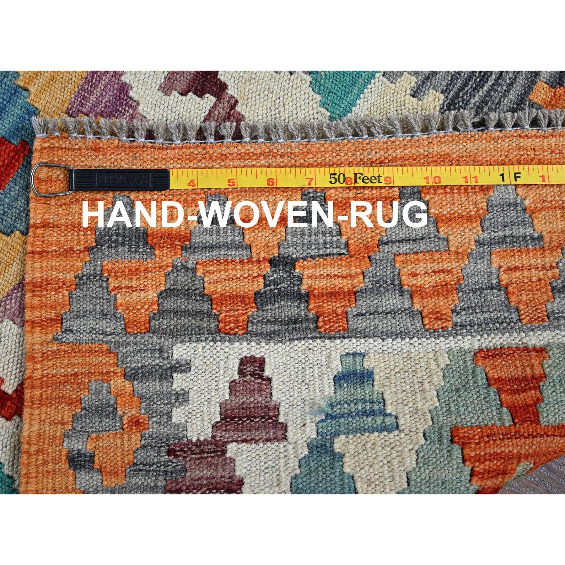 2'x3'3" Alabaster White, Afghan Kilim with Colorful Geometric Pattern, Vegetable Dyes, Pure Wool, Flat Weave, Hand Woven, Reversible, Mat, Oriental Rug Sh1173