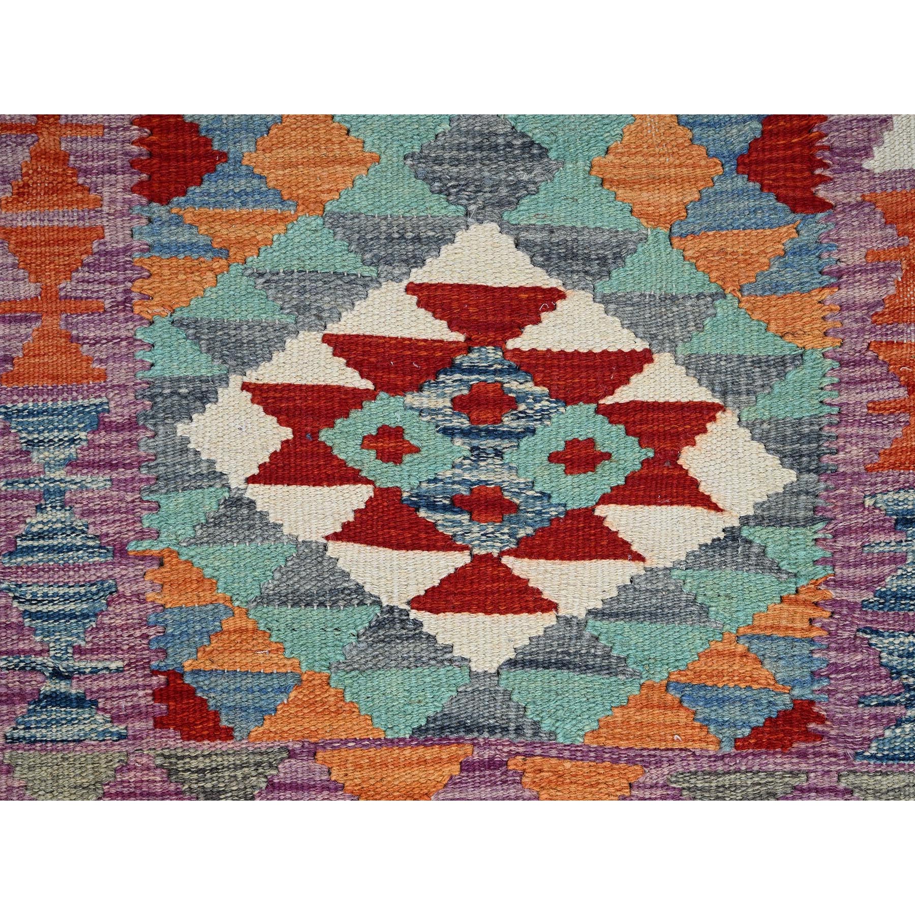 2'x3' Teal Blue, Afghan Kilim with Colorful Geometric Pattern, Vegetable Dyes, Pure Wool, Hand Woven, Flat Weave, Reversible, Mat, Oriental Rug Sh1174