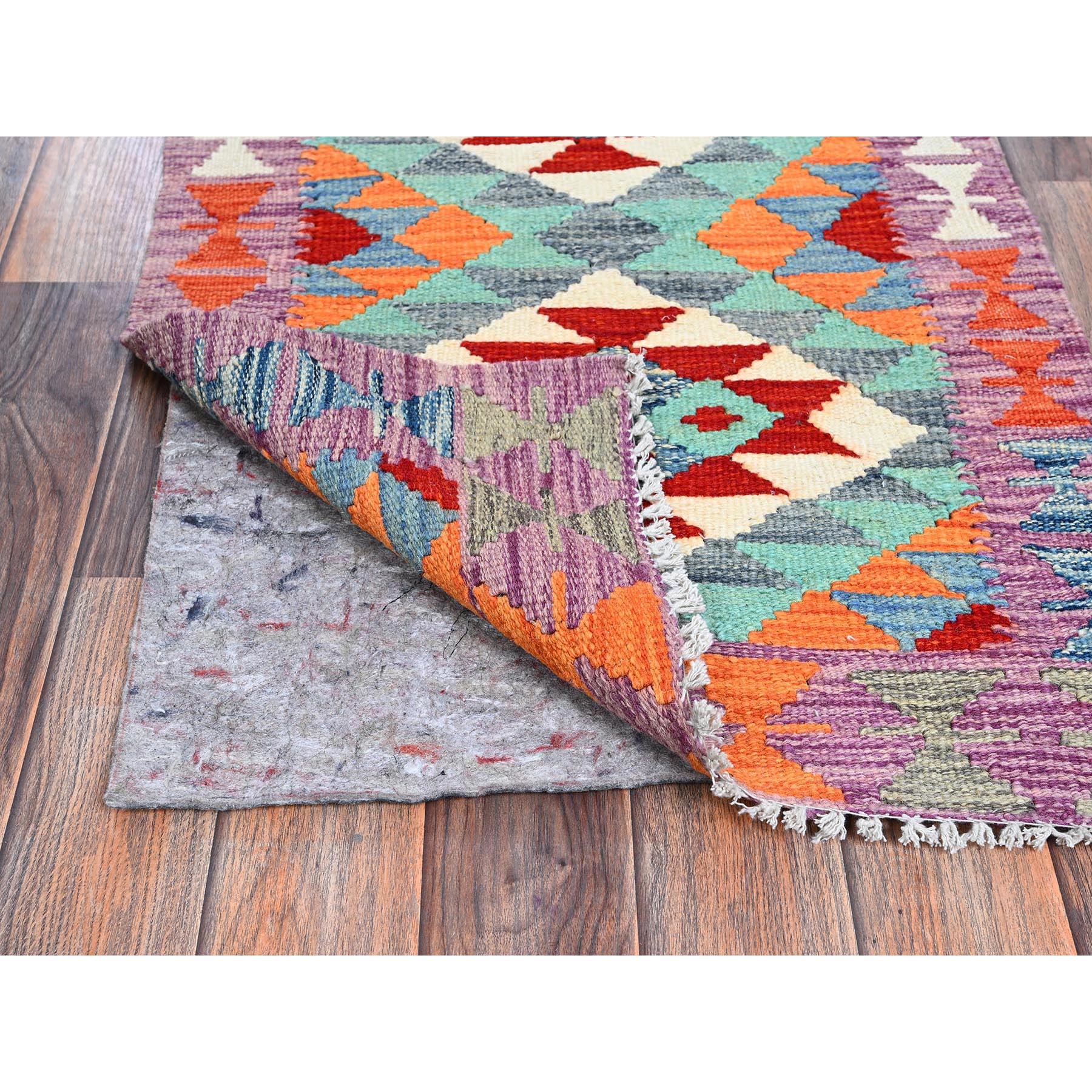 2'x3' Teal Blue, Afghan Kilim with Colorful Geometric Pattern, Vegetable Dyes, Pure Wool, Hand Woven, Flat Weave, Reversible, Mat, Oriental Rug Sh1174