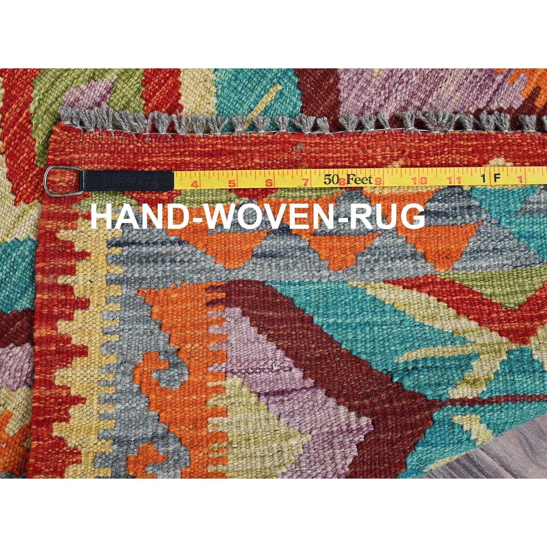 2'2"x2'9" Aqua Green, Flat Weave, Afghan Kilim with Colorful Geometric Pattern, Vegetable Dyes, Pure Wool, Hand Woven, Reversible, Mat, Oriental Rug Sh1176