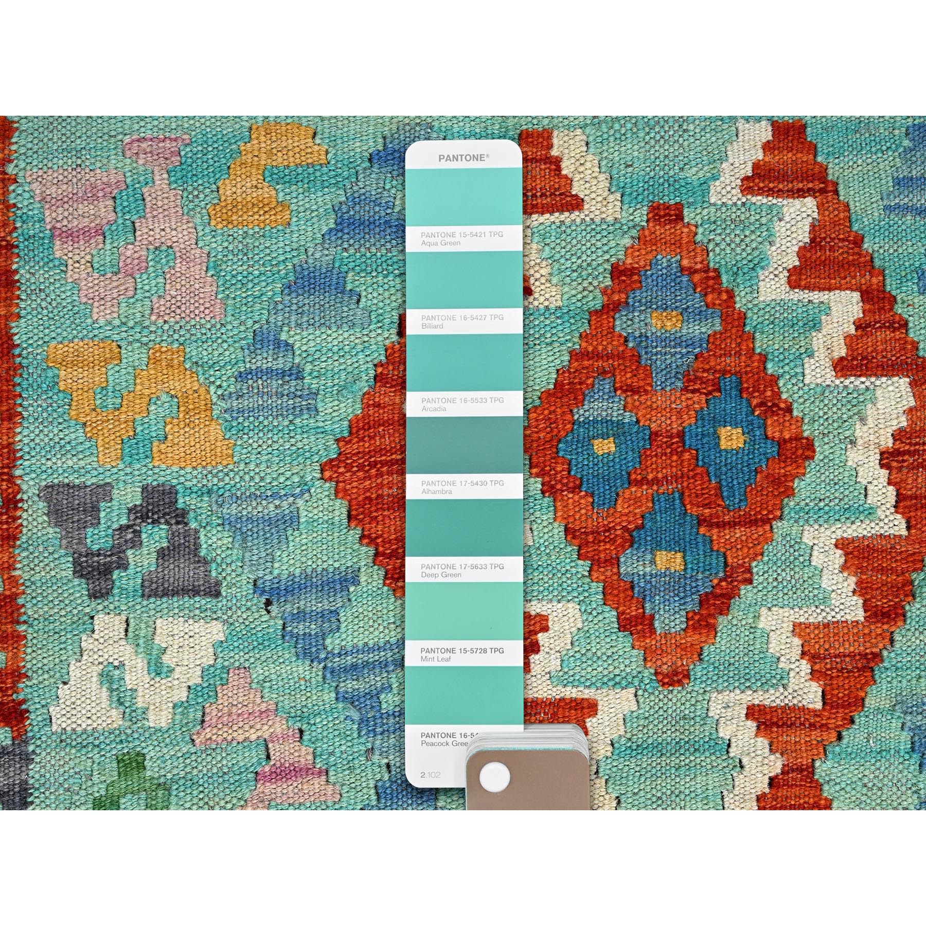 2'x3' Aqua Green, Hand Woven, Flat Weave, Afghan Kilim with Colorful Geometric Pattern, Vegetable Dyes, Pure Wool, Reversible, Mat, Oriental Rug Sh1177