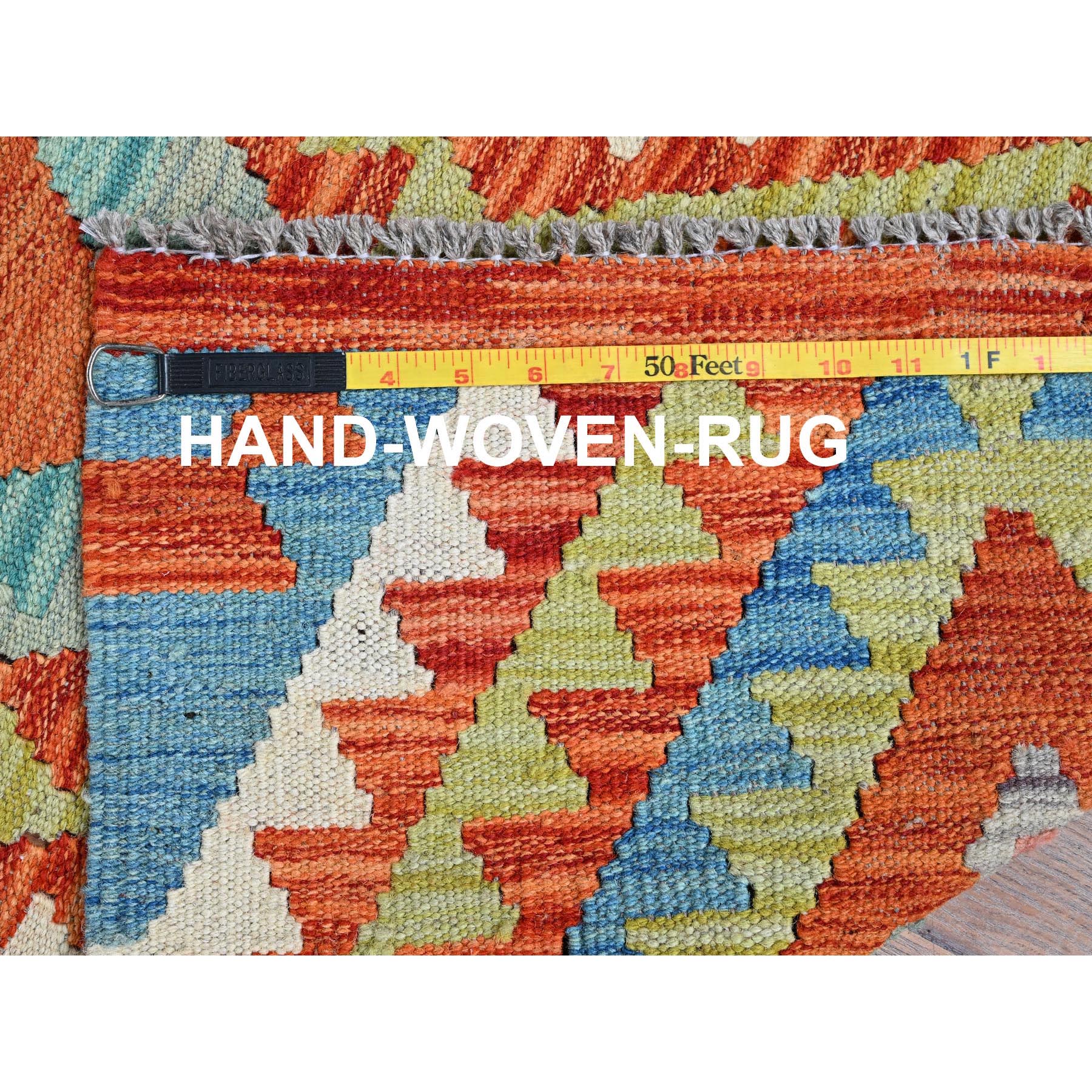 2'2"x3'2" Vivid Orange, Afghan Kilim with Colorful Geometric Pattern, Flat Weave, Vegetable Dyes, Pure Wool, Hand Woven, Reversible, Mat, Oriental Rug Sh1179