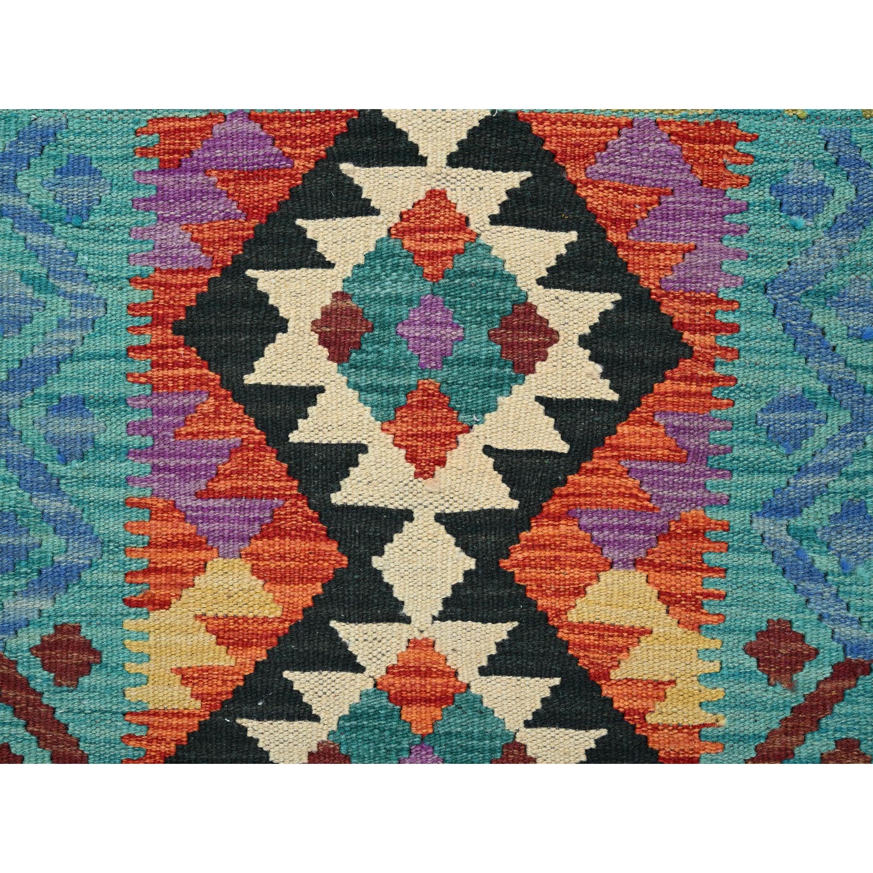 2'1"x2'8" Flame Orange, Flat Weave, Afghan Kilim with Colorful Geometric Pattern, Vegetable Dyes, Pure Wool, Hand Woven, Reversible, Mat, Oriental Rug Sh1180