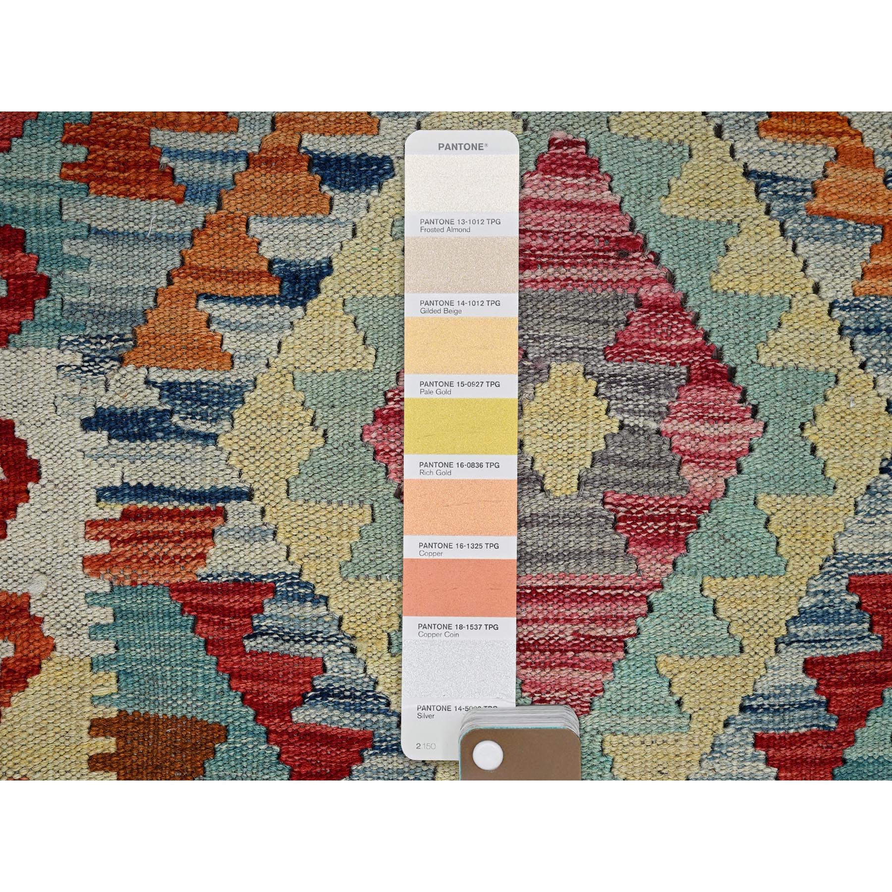 2'1"x3' Flame Orange, Afghan Kilim with Colorful Geometric Pattern, Flat Weave, Vegetable Dyes, Pure Wool, Hand Woven, Reversible, Mat, Oriental Rug Sh1181