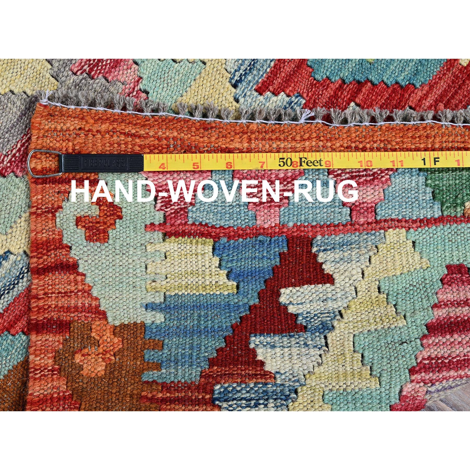 2'1"x3' Flame Orange, Afghan Kilim with Colorful Geometric Pattern, Flat Weave, Vegetable Dyes, Pure Wool, Hand Woven, Reversible, Mat, Oriental Rug Sh1181