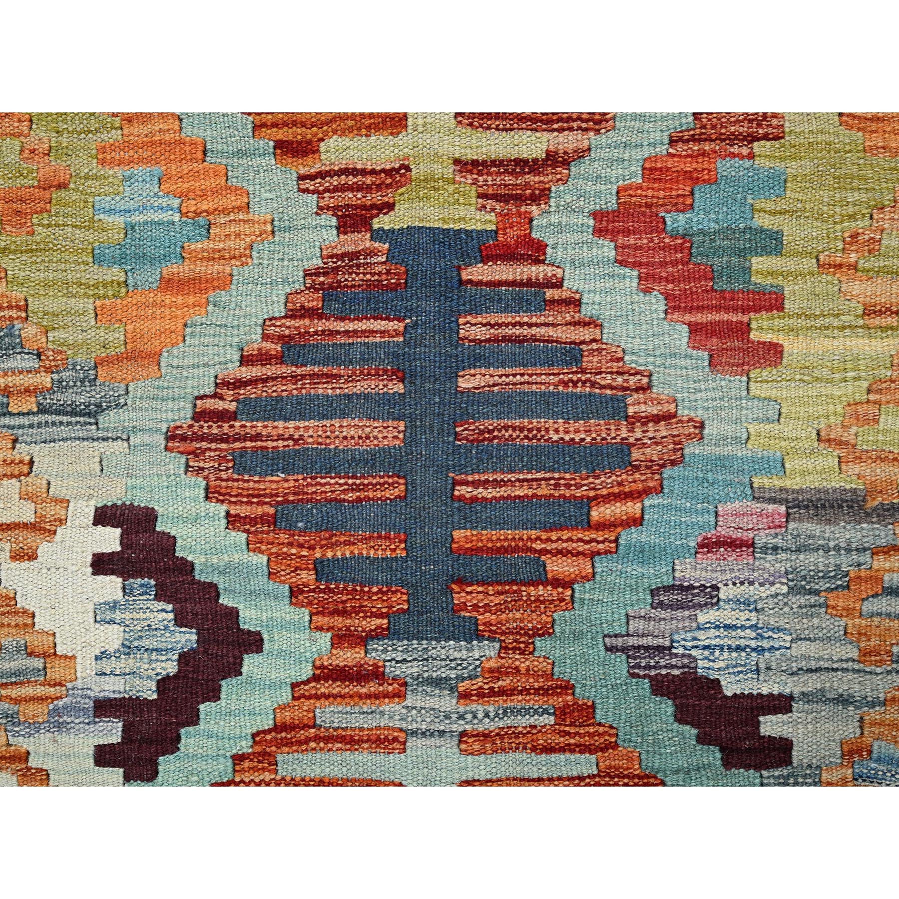 2'x3' Squash Orange, Afghan Kilim with Geometric Pattern, Vegetable Dyes, Flat Weave, Pure Wool, Hand Woven, Reversible, Mat, Oriental Rug Sh1182