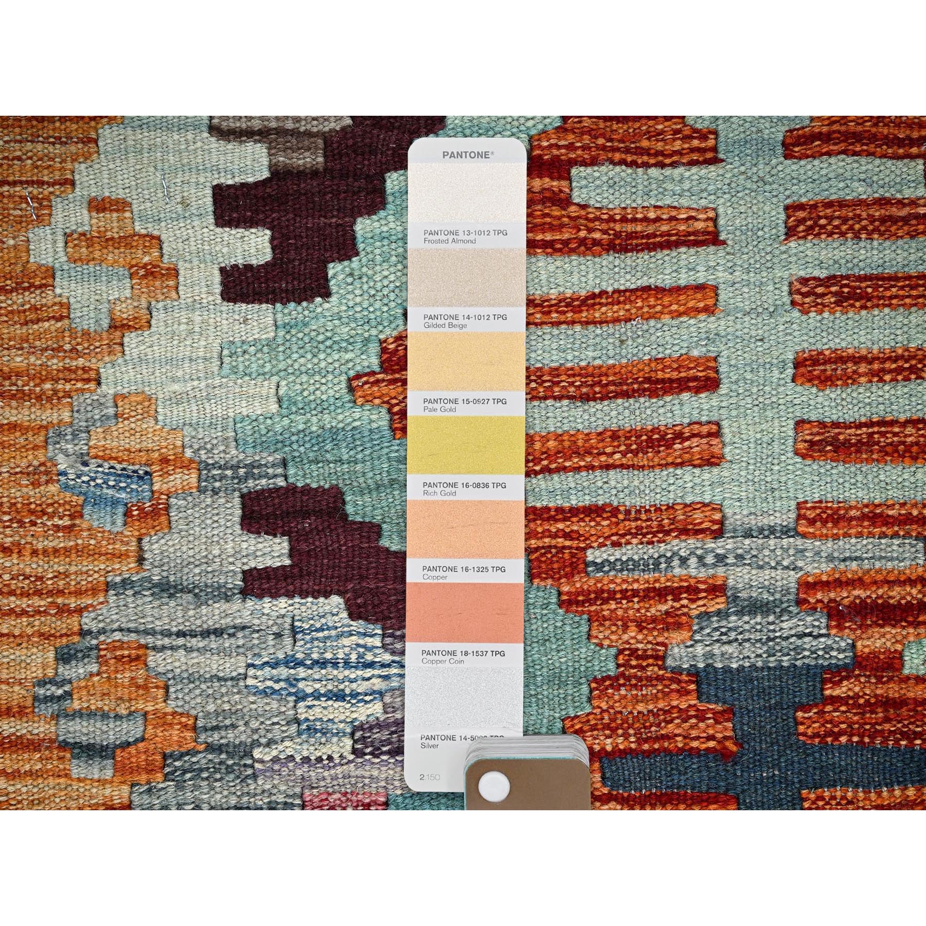 2'x3' Squash Orange, Afghan Kilim with Geometric Pattern, Vegetable Dyes, Flat Weave, Pure Wool, Hand Woven, Reversible, Mat, Oriental Rug Sh1182