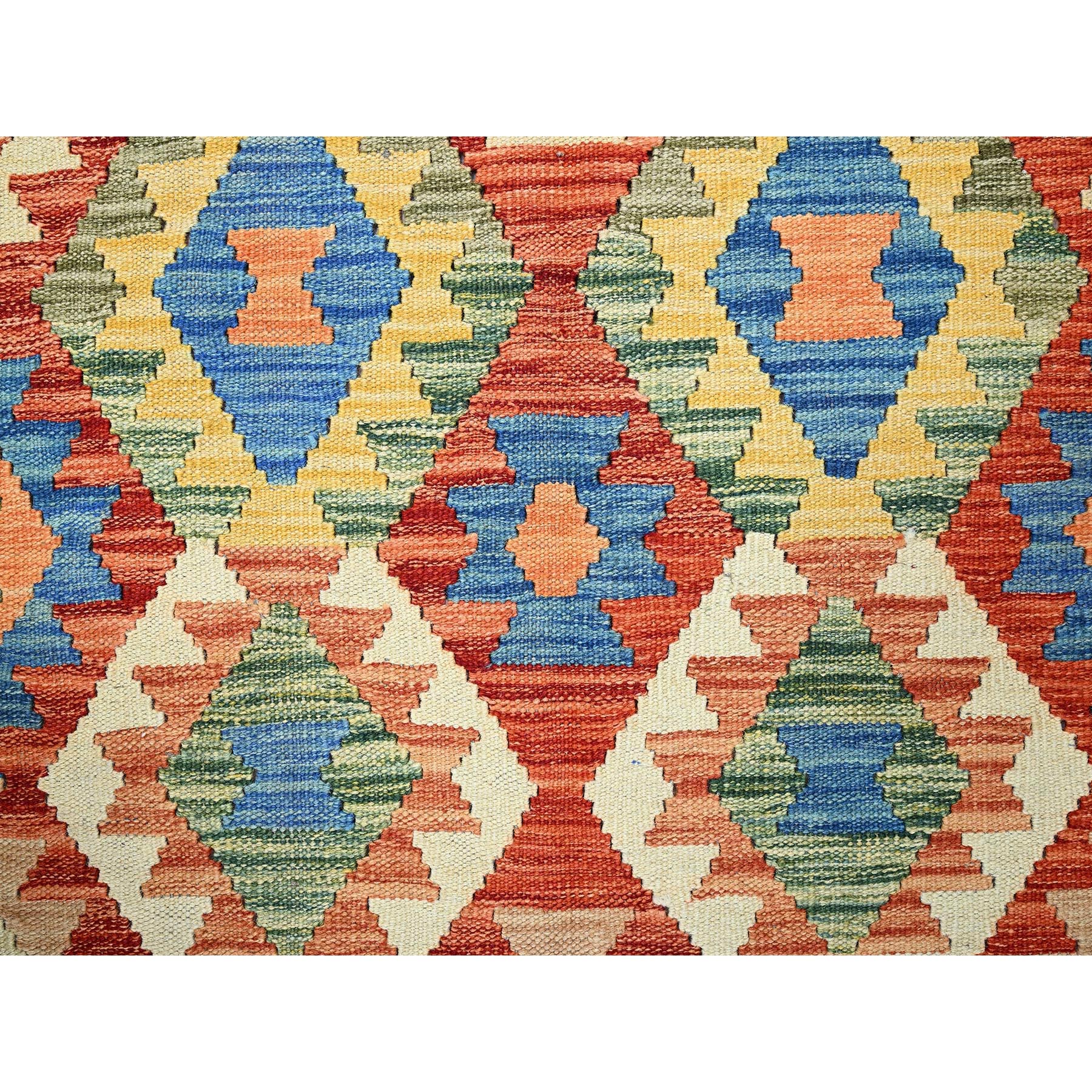 3'5"x5' Colorful Afghan Kilim with Geometric Pattern, Vegetable Dyes, Flat Weave, Pure Wool, Hand Woven, Reversible, Oriental Rug Sh1183