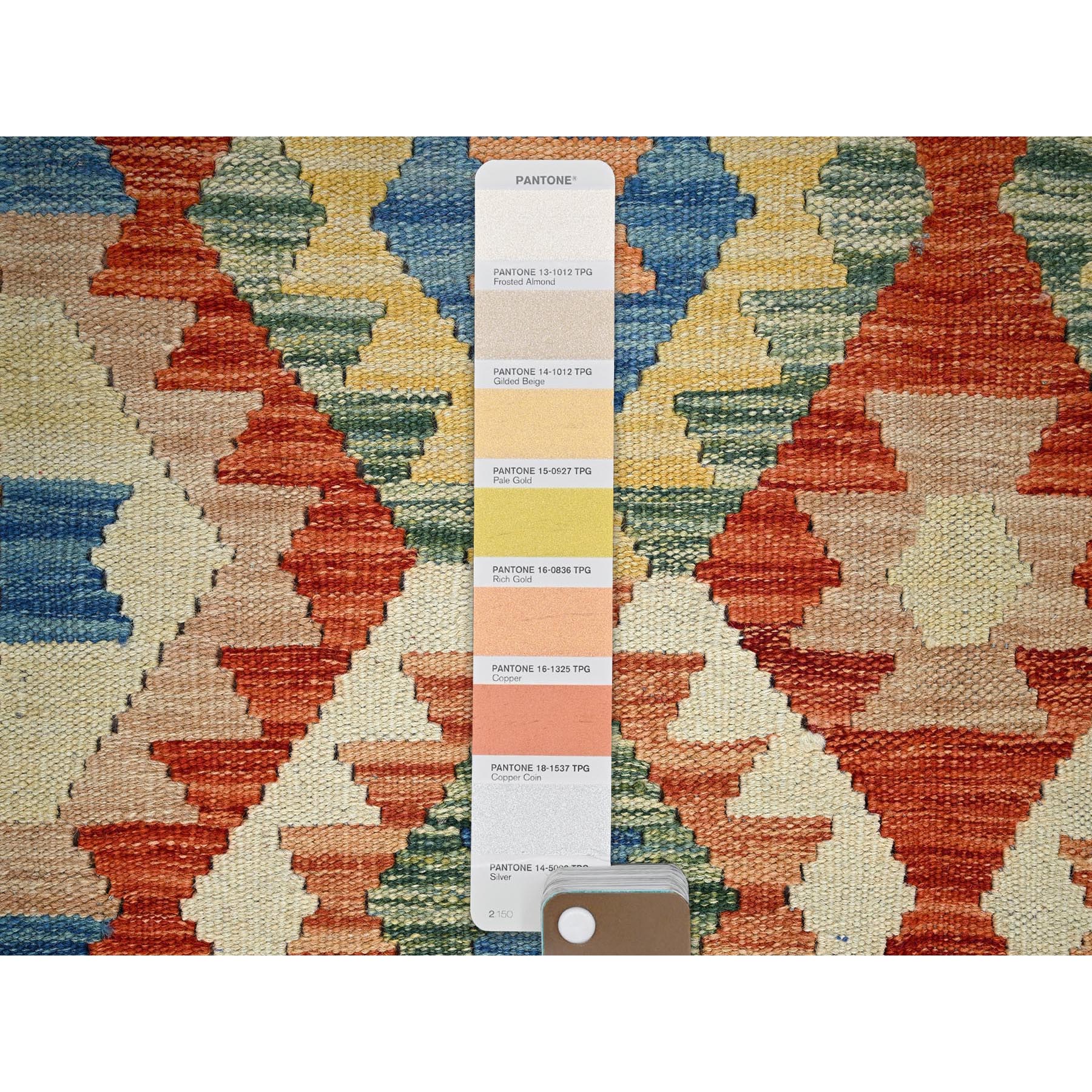 3'5"x5' Colorful Afghan Kilim with Geometric Pattern, Vegetable Dyes, Flat Weave, Pure Wool, Hand Woven, Reversible, Oriental Rug Sh1183
