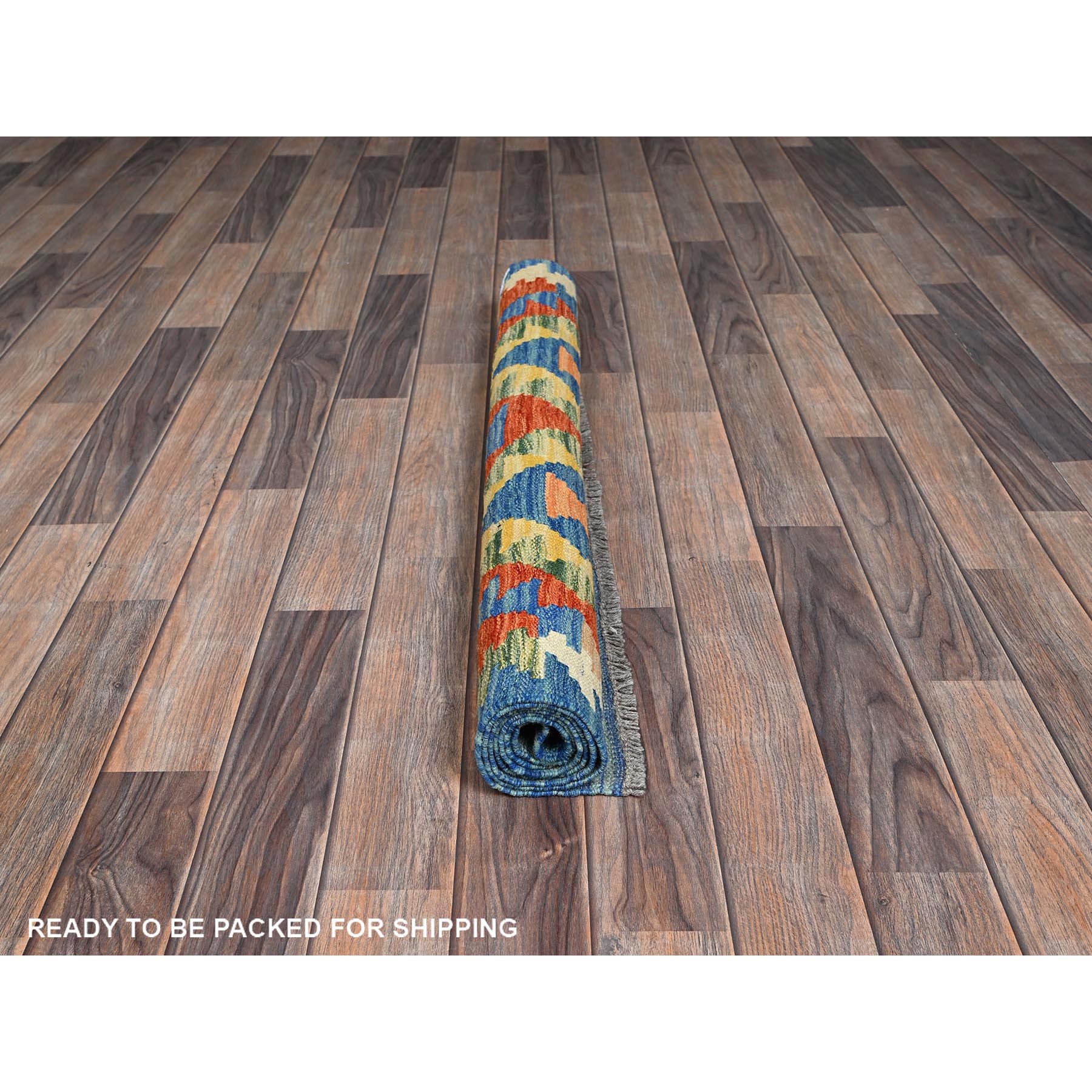 3'5"x5' Colorful Afghan Kilim with Geometric Pattern, Vegetable Dyes, Flat Weave, Pure Wool, Hand Woven, Reversible, Oriental Rug Sh1183