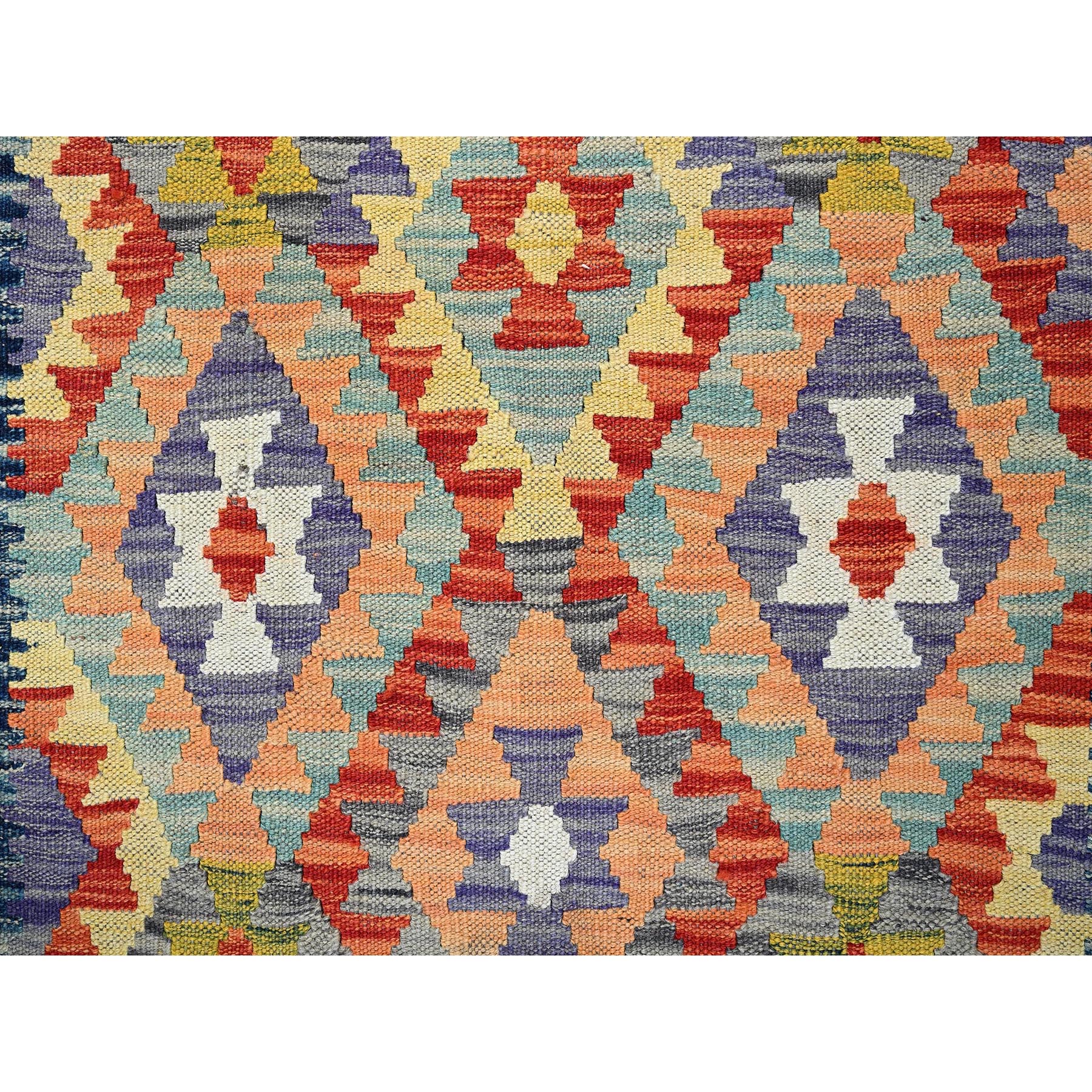 3'4"x5' Colorful Afghan Kilim with Geometric Pattern, Vegetable Dyes, Flat Weave, 100% Wool, Hand Woven, Reversible, Oriental Rug Sh1185
