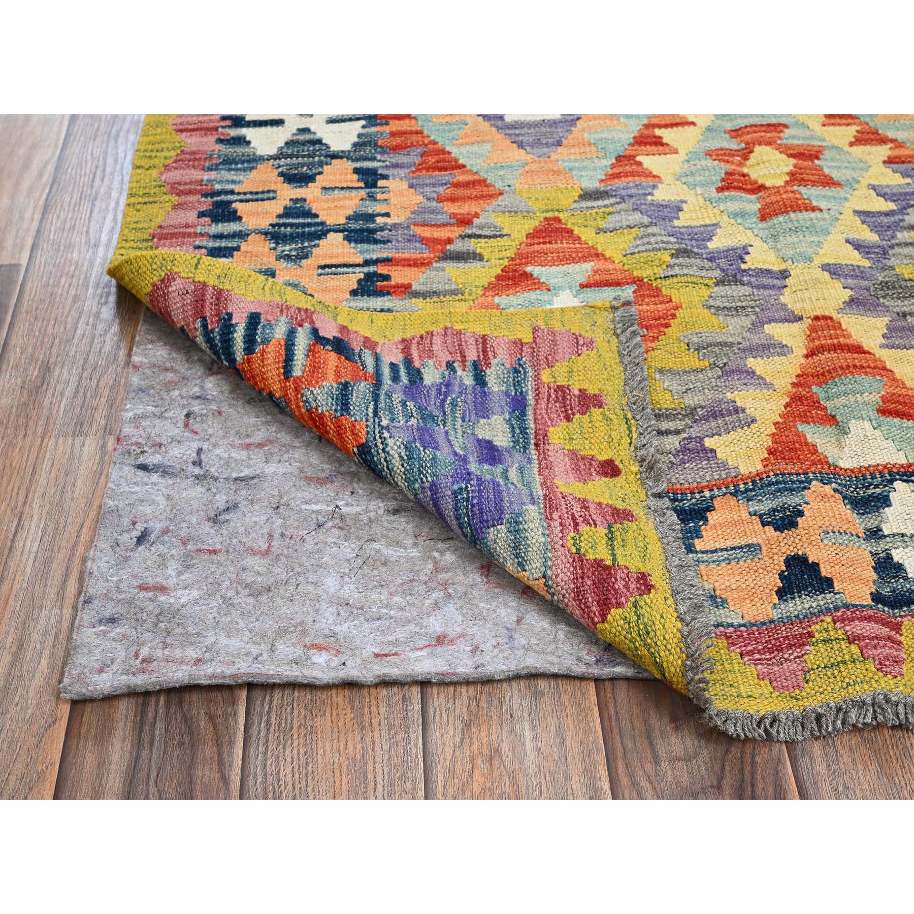 3'4"x5' Colorful Afghan Kilim with Geometric Pattern, Vegetable Dyes, Flat Weave, 100% Wool, Hand Woven, Reversible, Oriental Rug Sh1185