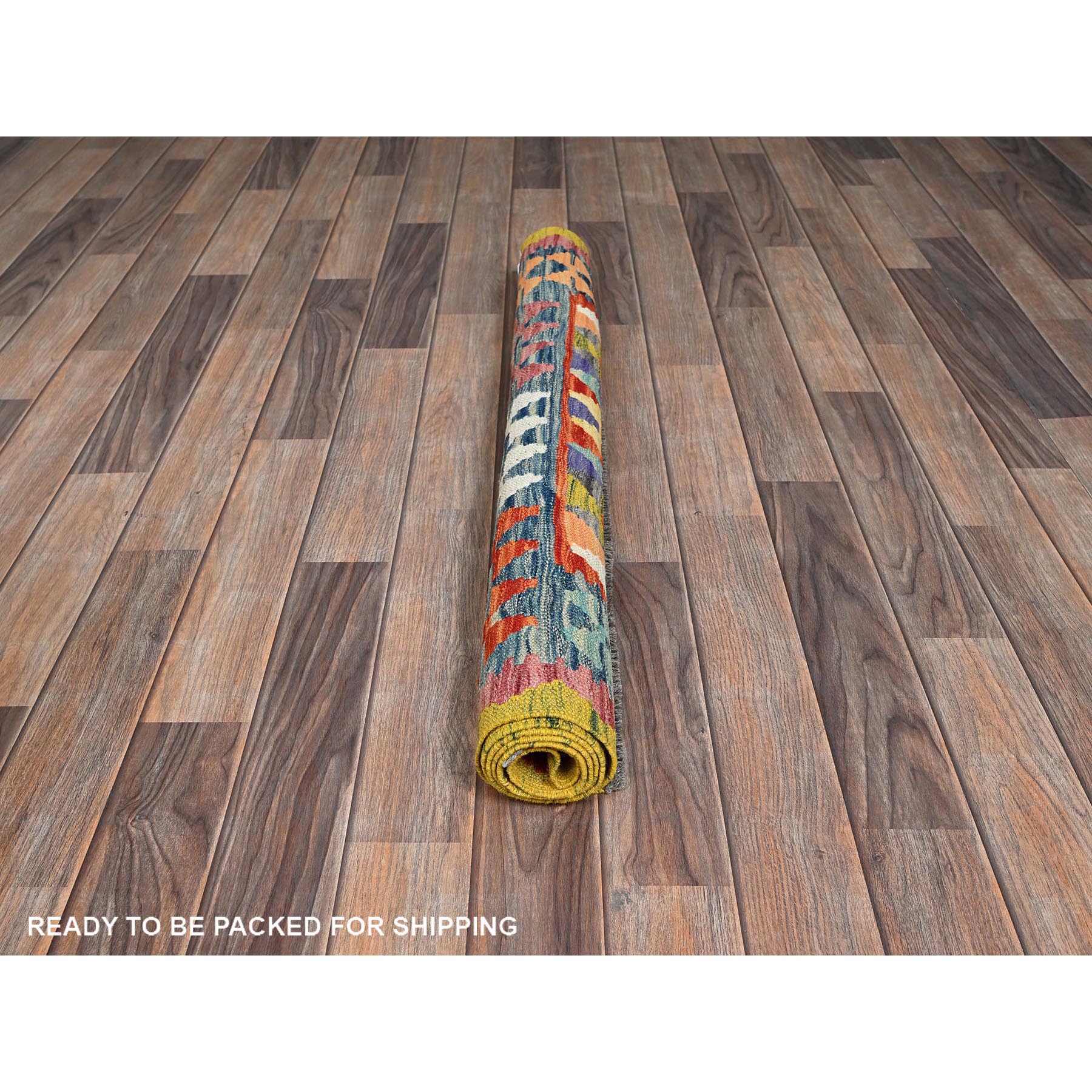 3'4"x5' Colorful Afghan Kilim with Geometric Pattern, Vegetable Dyes, Flat Weave, 100% Wool, Hand Woven, Reversible, Oriental Rug Sh1185
