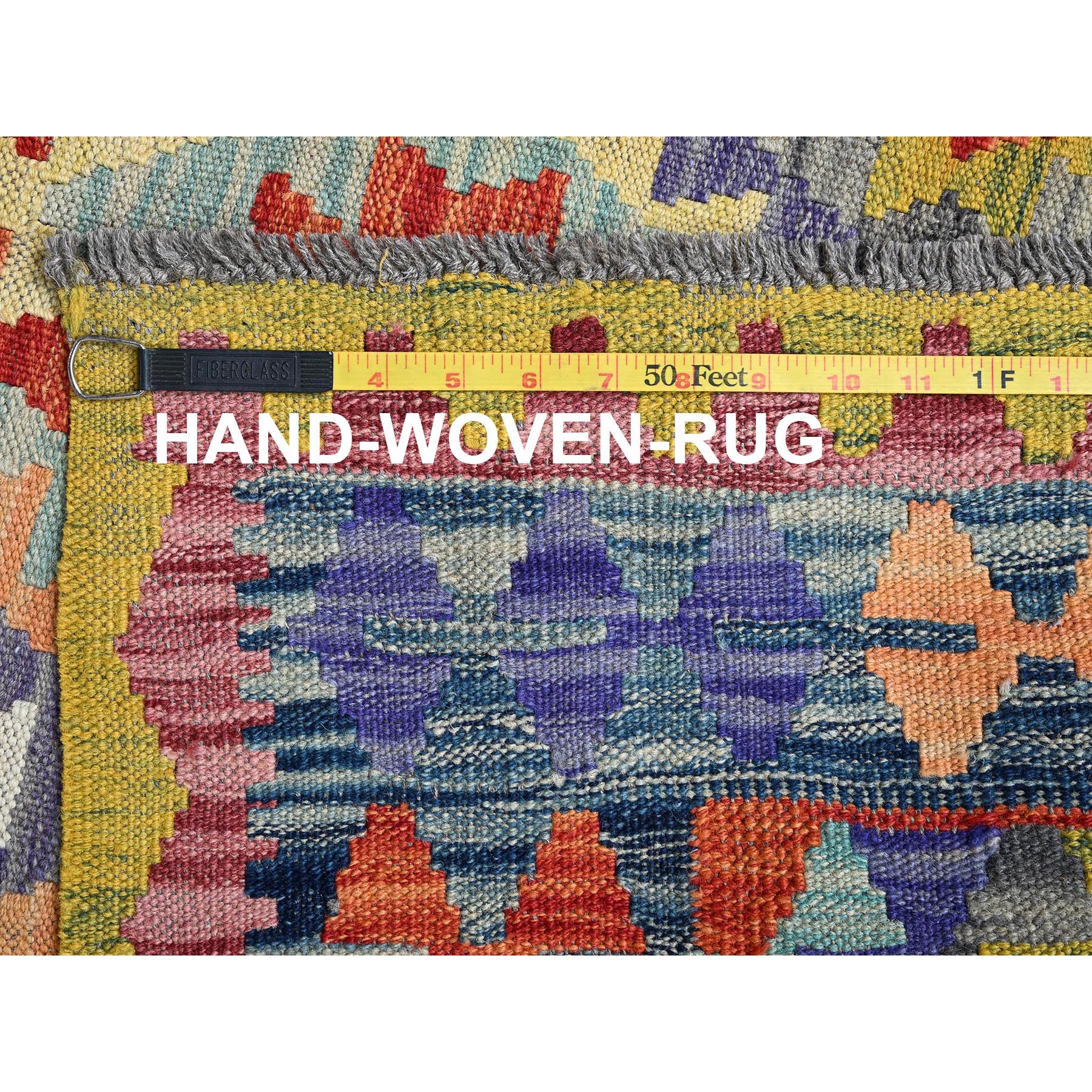 3'4"x5' Colorful Afghan Kilim with Geometric Pattern, Vegetable Dyes, Flat Weave, 100% Wool, Hand Woven, Reversible, Oriental Rug Sh1185