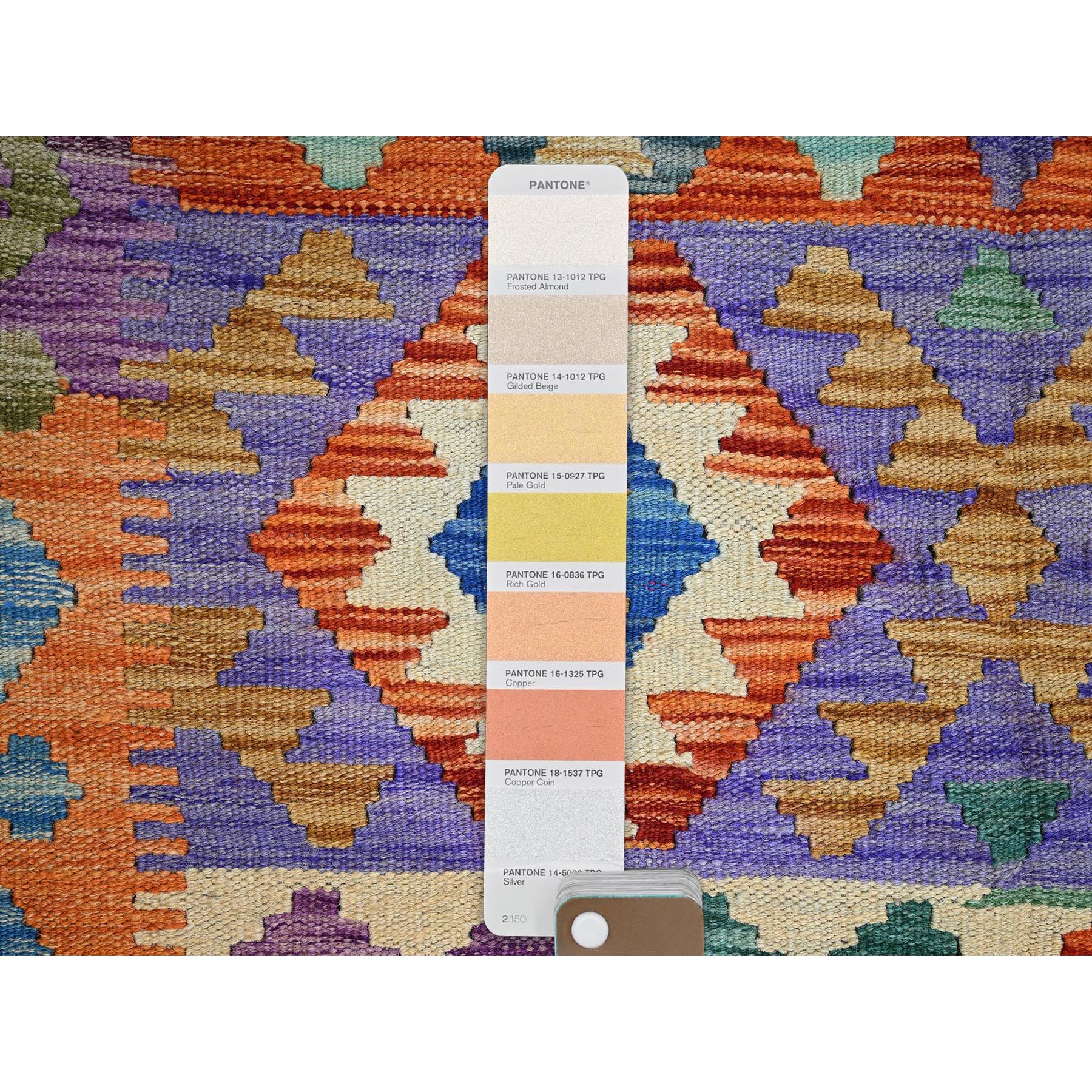 3'7"x5' Flame Orange, Flat Weave, Afghan Kilim with Colorful Geometric Pattern, Vegetable Dyes, Pure Wool, Hand Woven, Reversible, Oriental Rug Sh1186