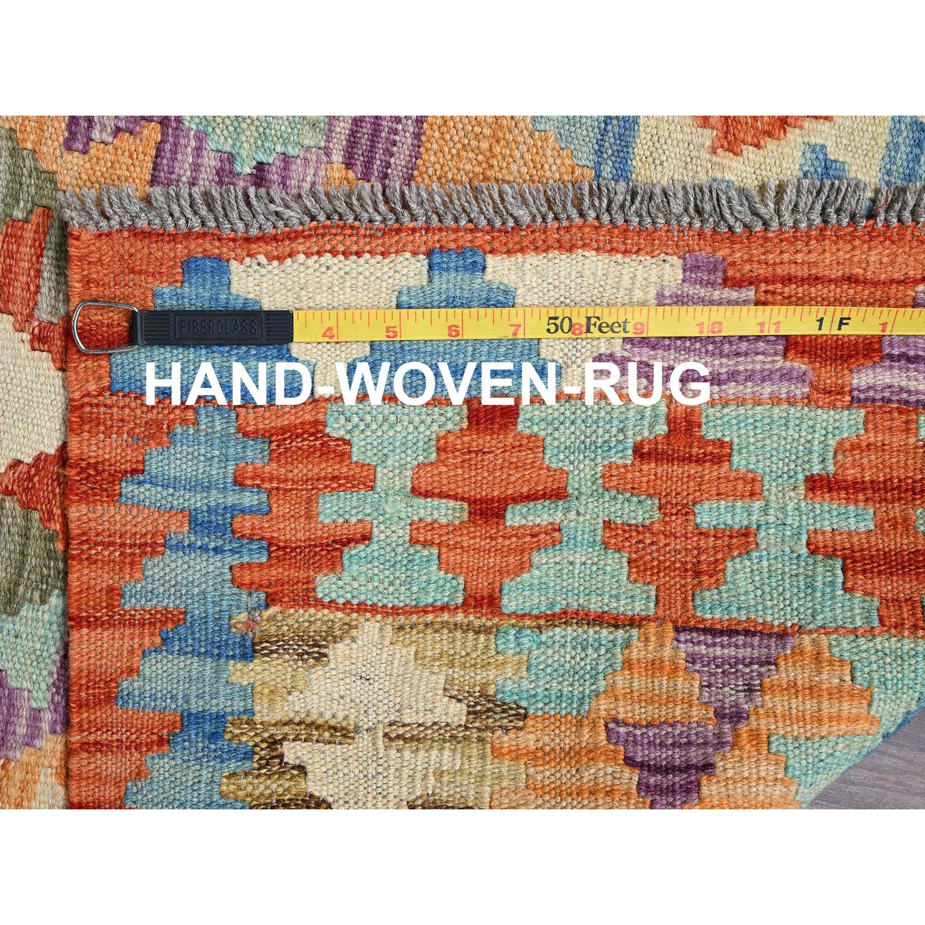3'5"x4'10" Vivid Orange, Flat Weave, Afghan Kilim with Colorful Geometric Pattern, Vegetable Dyes, Pure Wool, Hand Woven, Reversible, Oriental Rug Sh1187