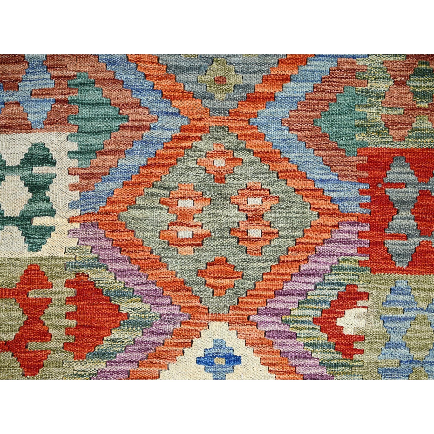 3'6"x5'2" Burnt Orange, Afghan Kilim with Colorful Geometric Pattern, Flat Weave, Vegetable Dyes, Pure Wool, Hand Woven, Reversible, Oriental Rug Sh1188