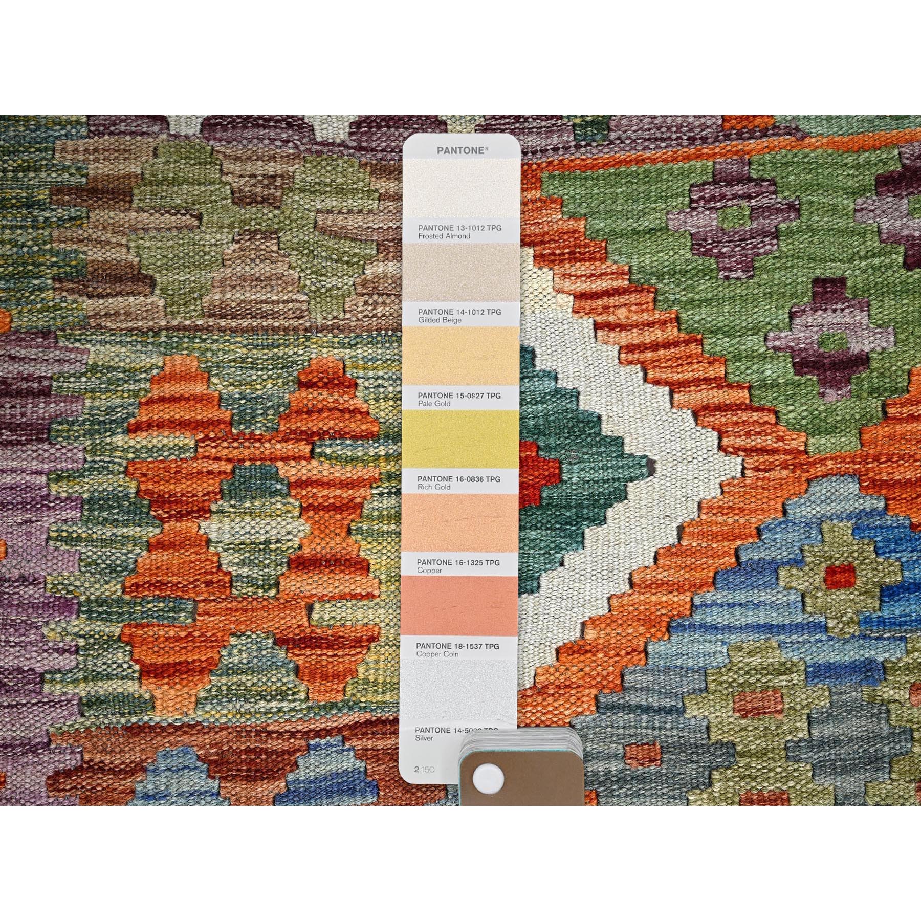 3'6"x5'2" Burnt Orange, Afghan Kilim with Colorful Geometric Pattern, Flat Weave, Vegetable Dyes, Pure Wool, Hand Woven, Reversible, Oriental Rug Sh1188