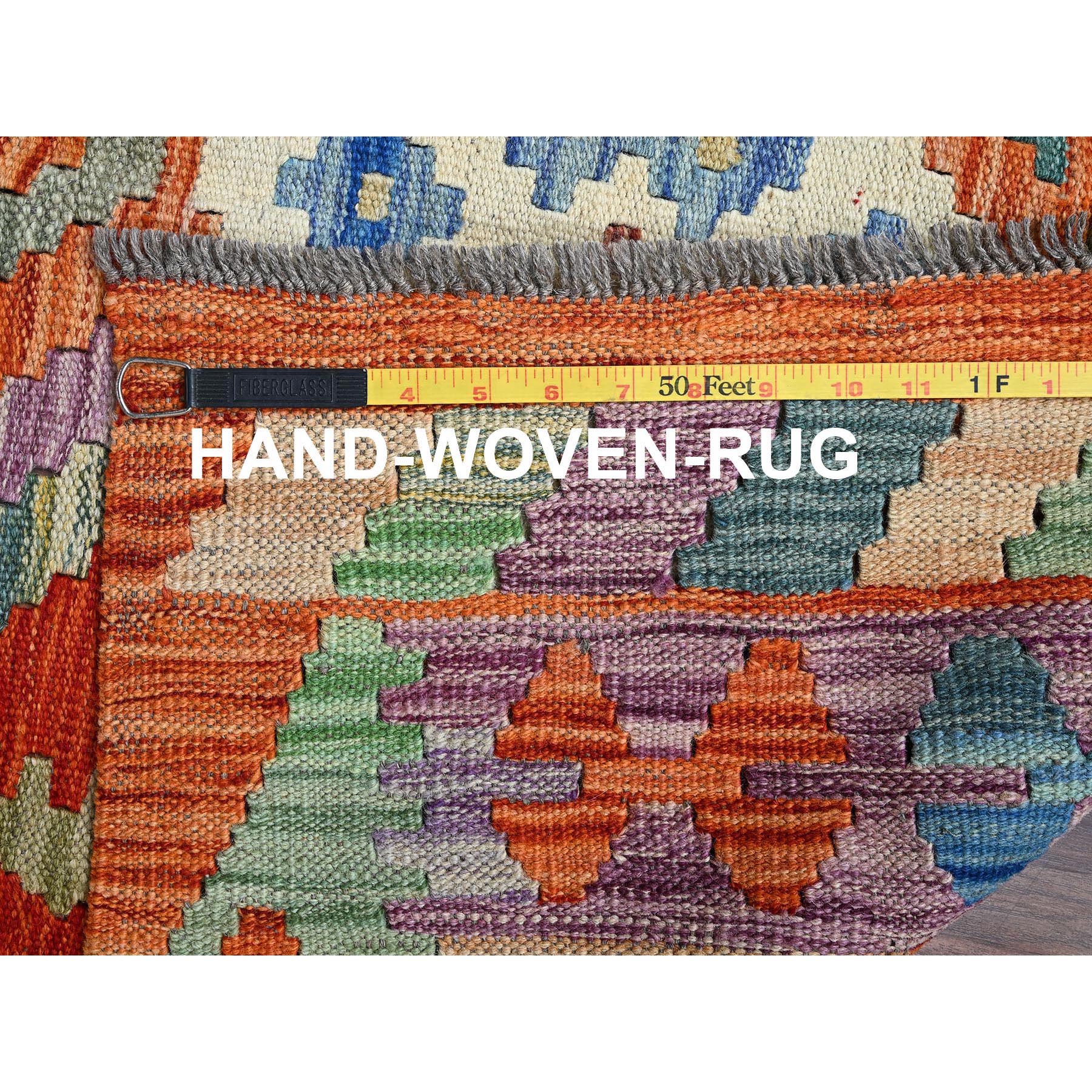 3'6"x5'2" Burnt Orange, Afghan Kilim with Colorful Geometric Pattern, Flat Weave, Vegetable Dyes, Pure Wool, Hand Woven, Reversible, Oriental Rug Sh1188